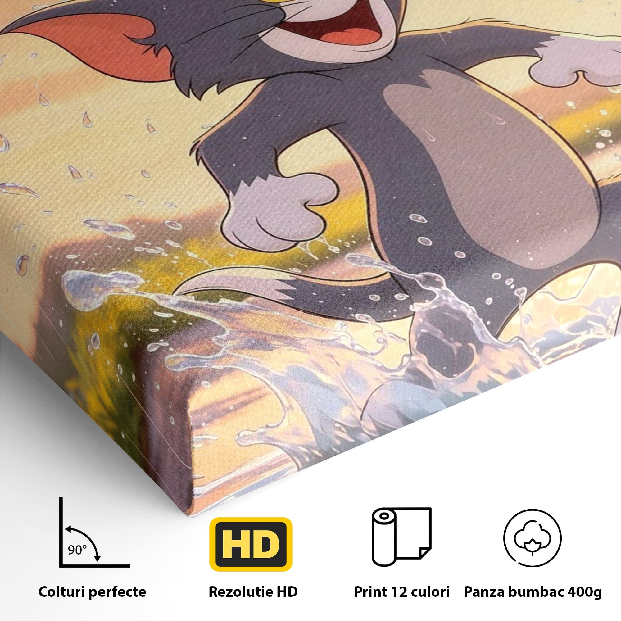 Tablou Canvas Premium LuxCanva® PI1364, Aventura Vesela, Desene Animate, Prietenie, Umbrela, Tom, Jerry, Culori Vibrante, Living, Dormitor, Camera Copii