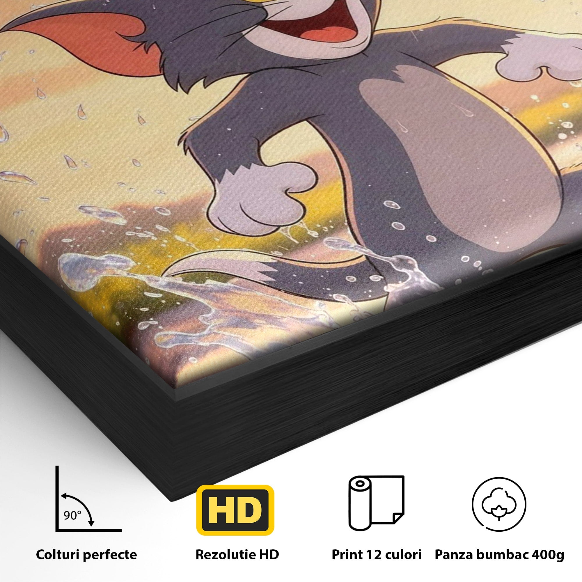 Tablou Canvas Premium LuxCanva® PI1364, Aventura Vesela, Desene Animate, Prietenie, Umbrela, Tom, Jerry, Culori Vibrante, Living, Dormitor, Camera Copii