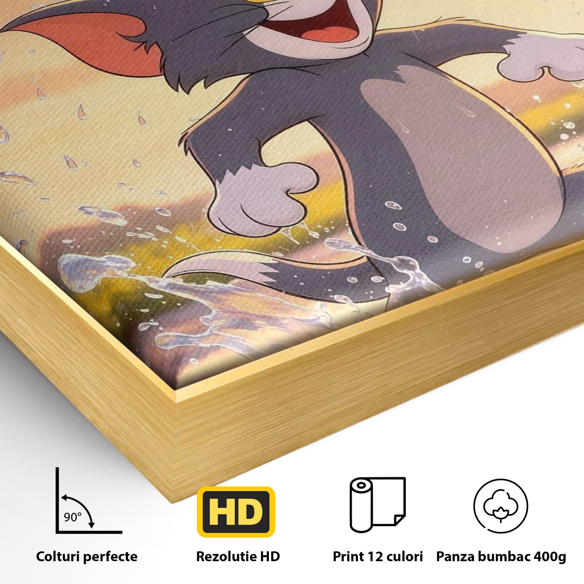 Tablou Canvas Premium LuxCanva® PI1364, Aventura Vesela, Desene Animate, Prietenie, Umbrela, Tom, Jerry, Culori Vibrante, Living, Dormitor, Camera Copii