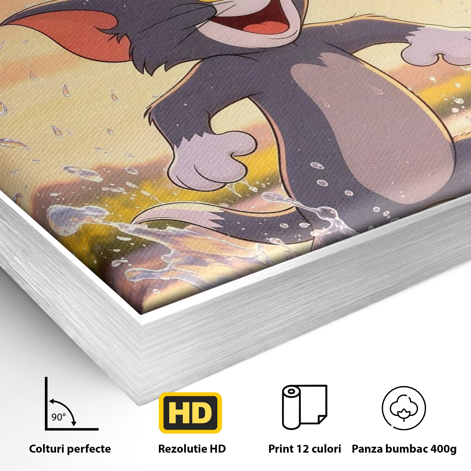 Tablou Canvas Premium LuxCanva® PI1364, Aventura Vesela, Desene Animate, Prietenie, Umbrela, Tom, Jerry, Culori Vibrante, Living, Dormitor, Camera Copii