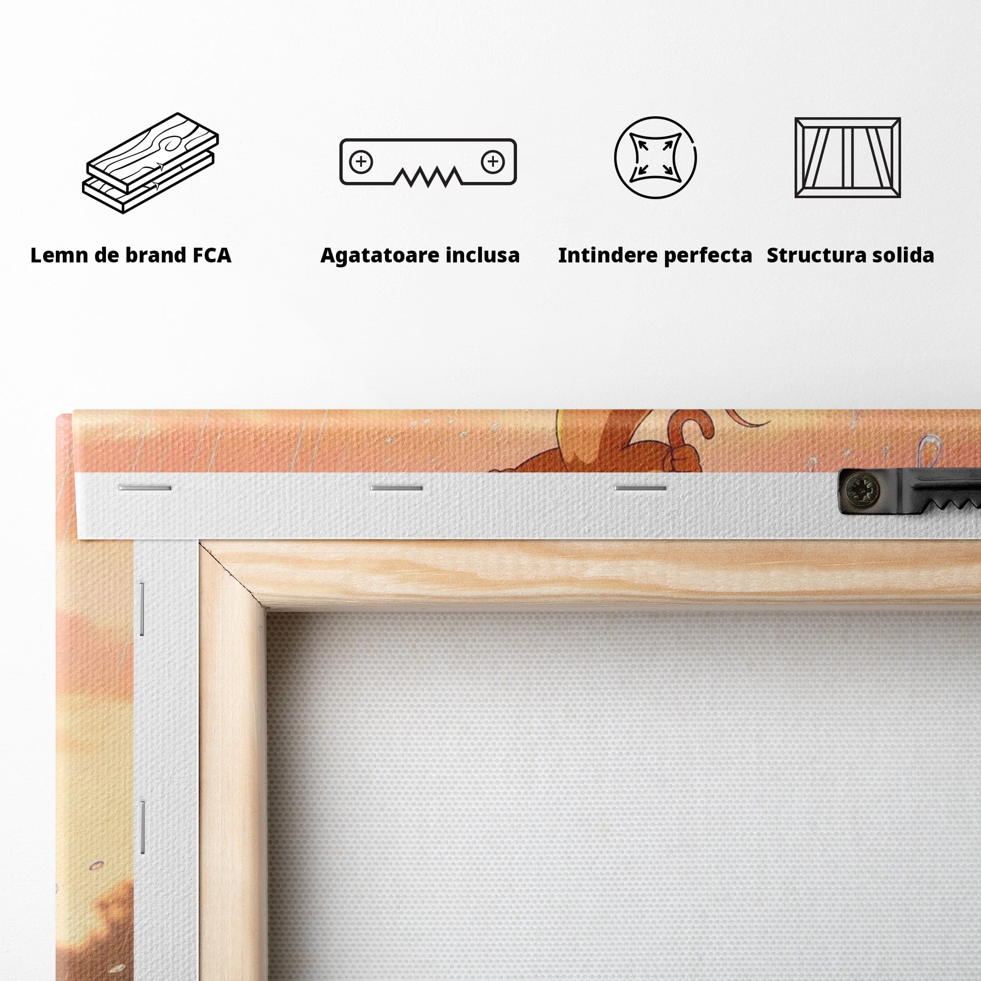 Tablou Canvas Premium LuxCanva® PI1364, Aventura Vesela, Desene Animate, Prietenie, Umbrela, Tom, Jerry, Culori Vibrante, Living, Dormitor, Camera Copii