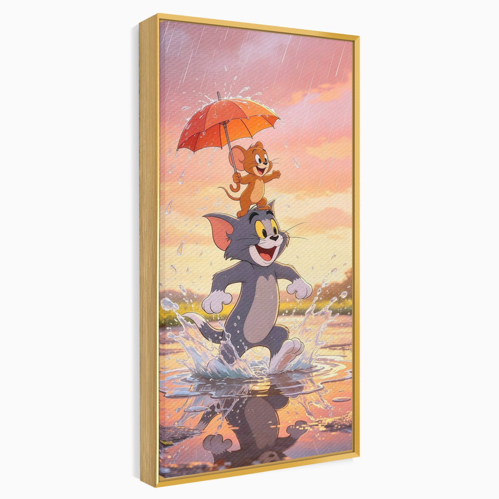 Tablou Canvas Premium LuxCanva® PI1364, Aventura Vesela, Desene Animate, Prietenie, Umbrela, Tom, Jerry, Culori Vibrante, Living, Dormitor, Camera Copii