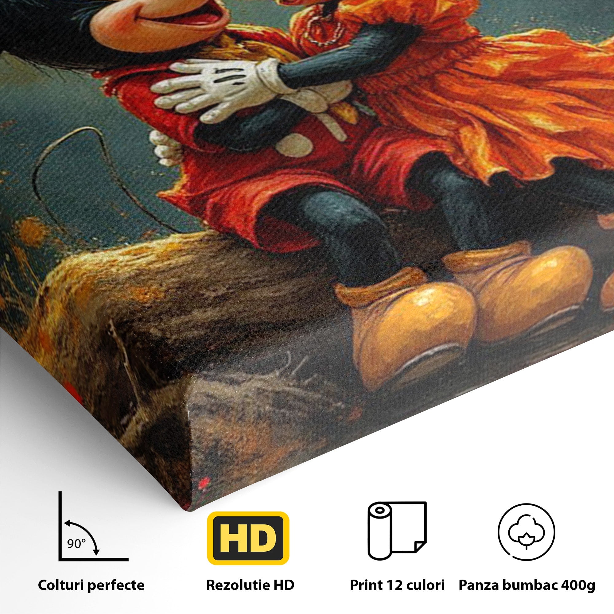 Tablou Canvas Premium LuxCanva® PI1365, Minnie si Mickey Indragostiti, Desene, Luna, Personaje, Romantic, Culori Vibrante, Living, Dormitor, Camera Copii