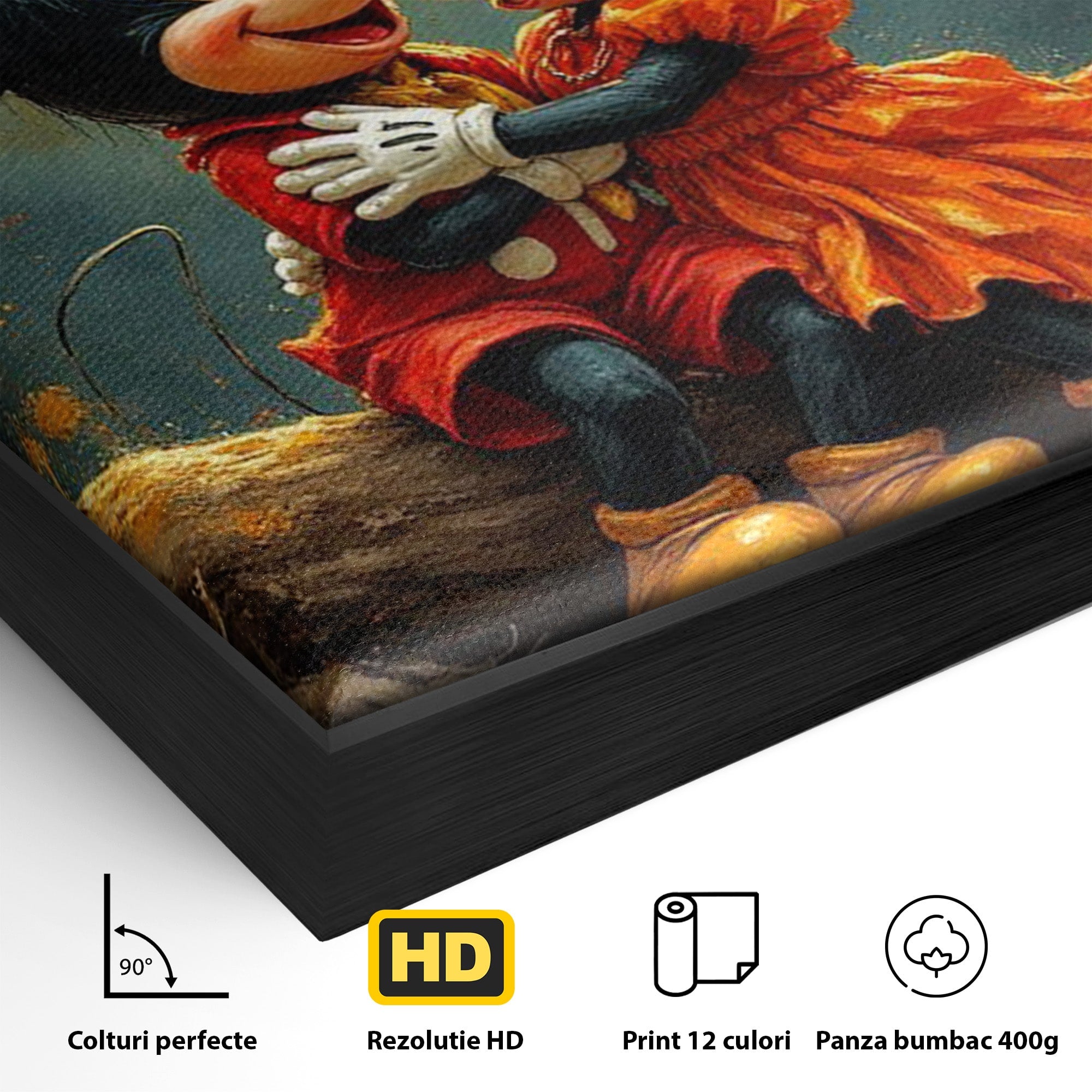 Tablou Canvas Premium LuxCanva® PI1365, Minnie si Mickey Indragostiti, Desene, Luna, Personaje, Romantic, Culori Vibrante, Living, Dormitor, Camera Copii