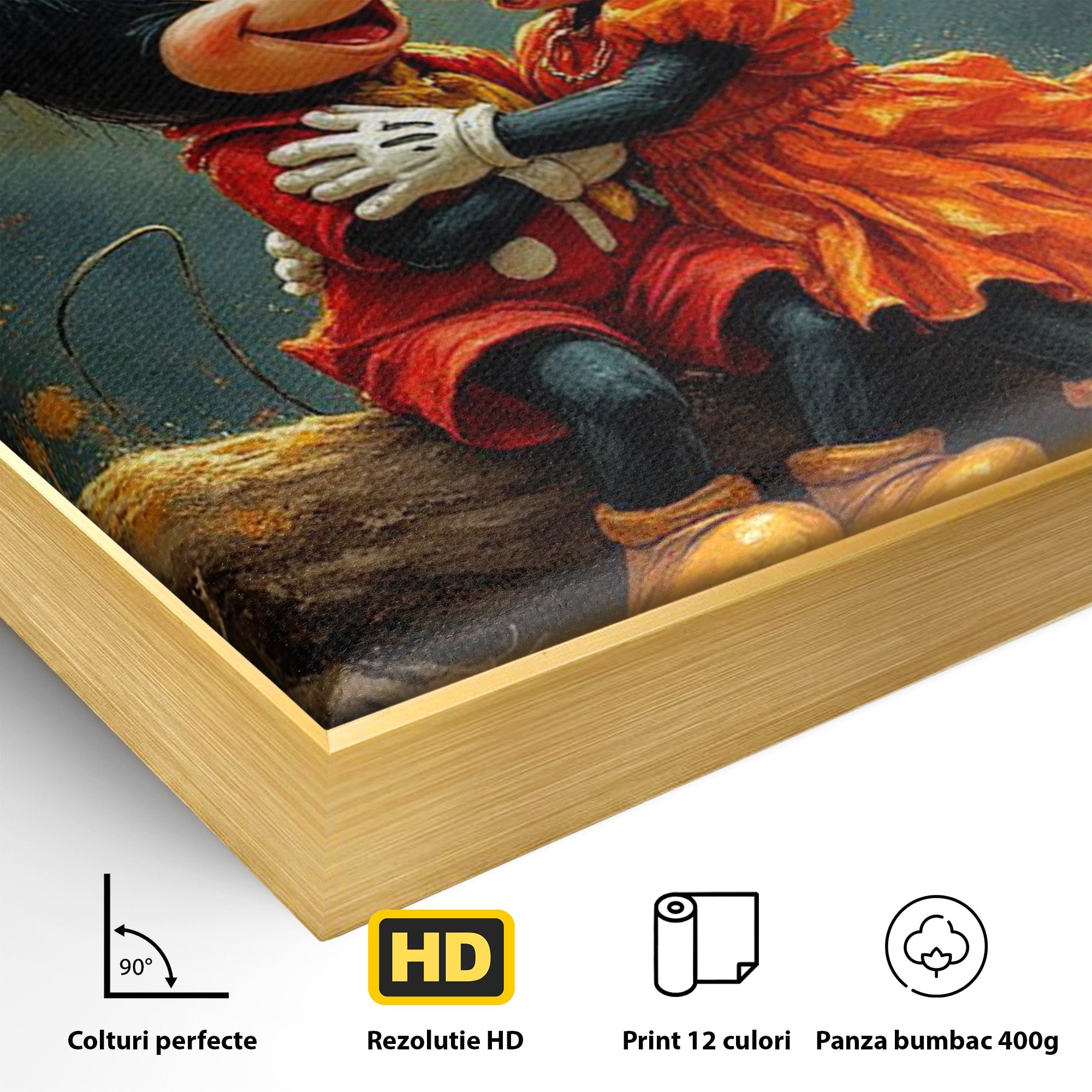 Tablou Canvas Premium LuxCanva® PI1365, Minnie si Mickey Indragostiti, Desene, Luna, Personaje, Romantic, Culori Vibrante, Living, Dormitor, Camera Copii
