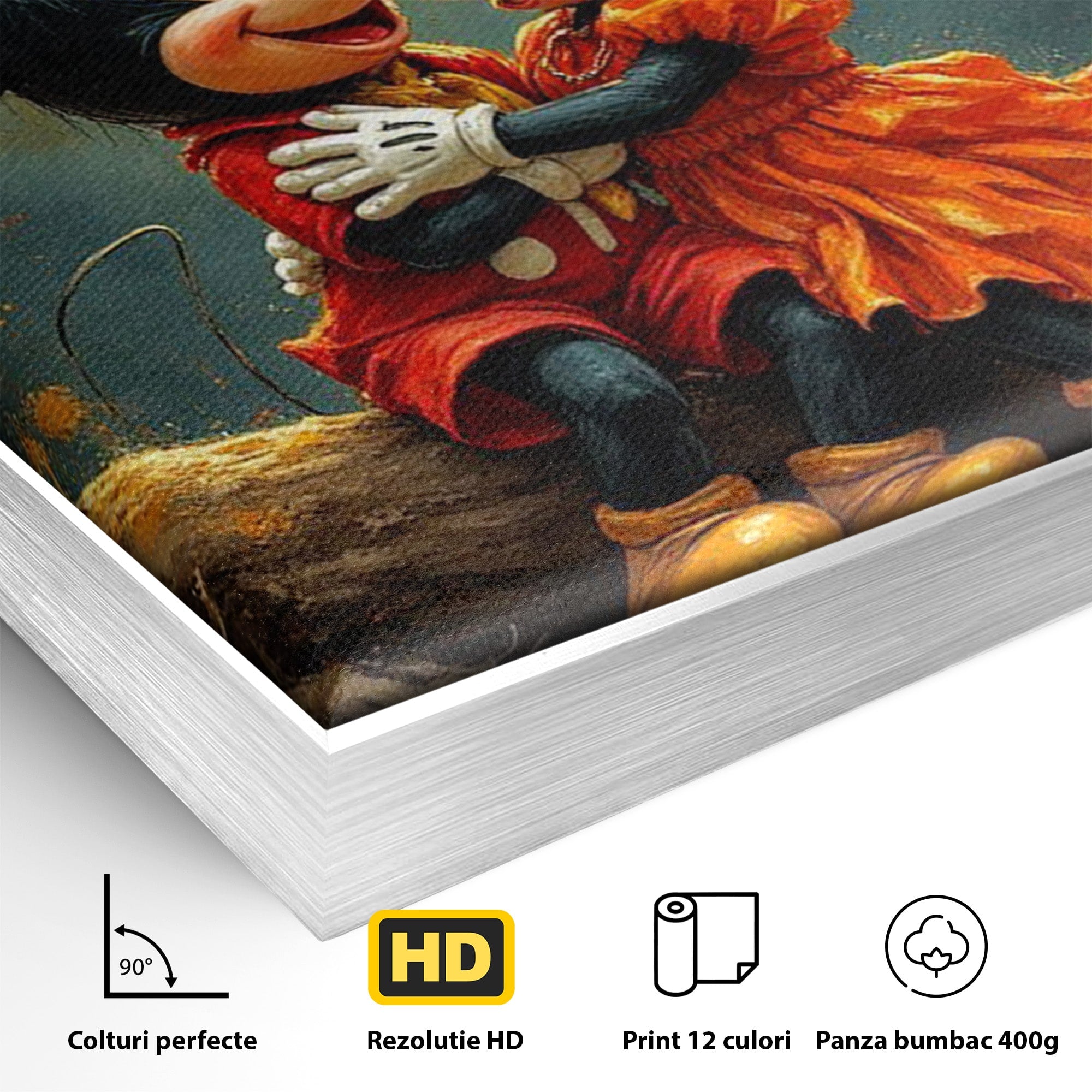 Tablou Canvas Premium LuxCanva® PI1365, Minnie si Mickey Indragostiti, Desene, Luna, Personaje, Romantic, Culori Vibrante, Living, Dormitor, Camera Copii