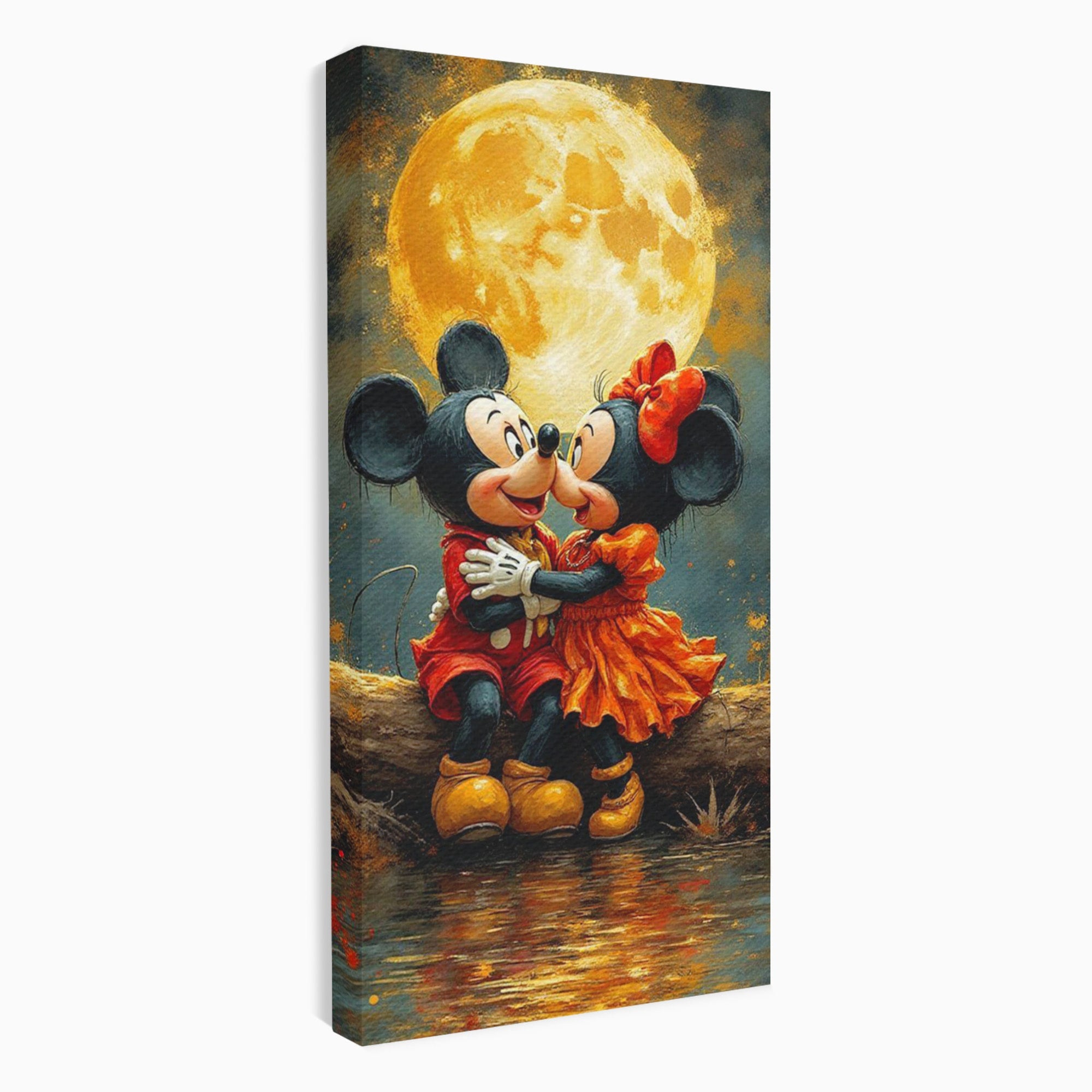 Tablou Canvas Premium LuxCanva® PI1365, Minnie si Mickey Indragostiti, Desene, Luna, Personaje, Romantic, Culori Vibrante, Living, Dormitor, Camera Copii