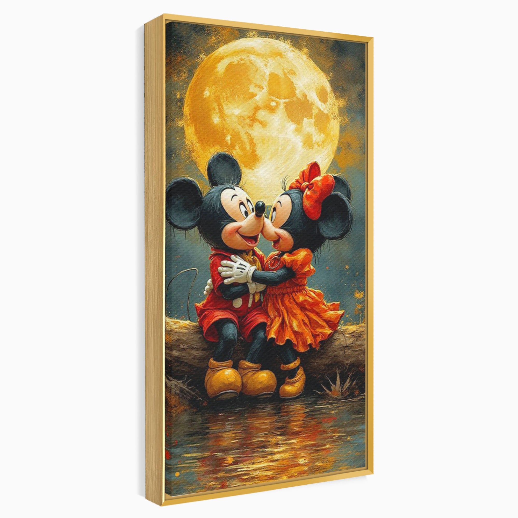 Tablou Canvas Premium LuxCanva® PI1365, Minnie si Mickey Indragostiti, Desene, Luna, Personaje, Romantic, Culori Vibrante, Living, Dormitor, Camera Copii