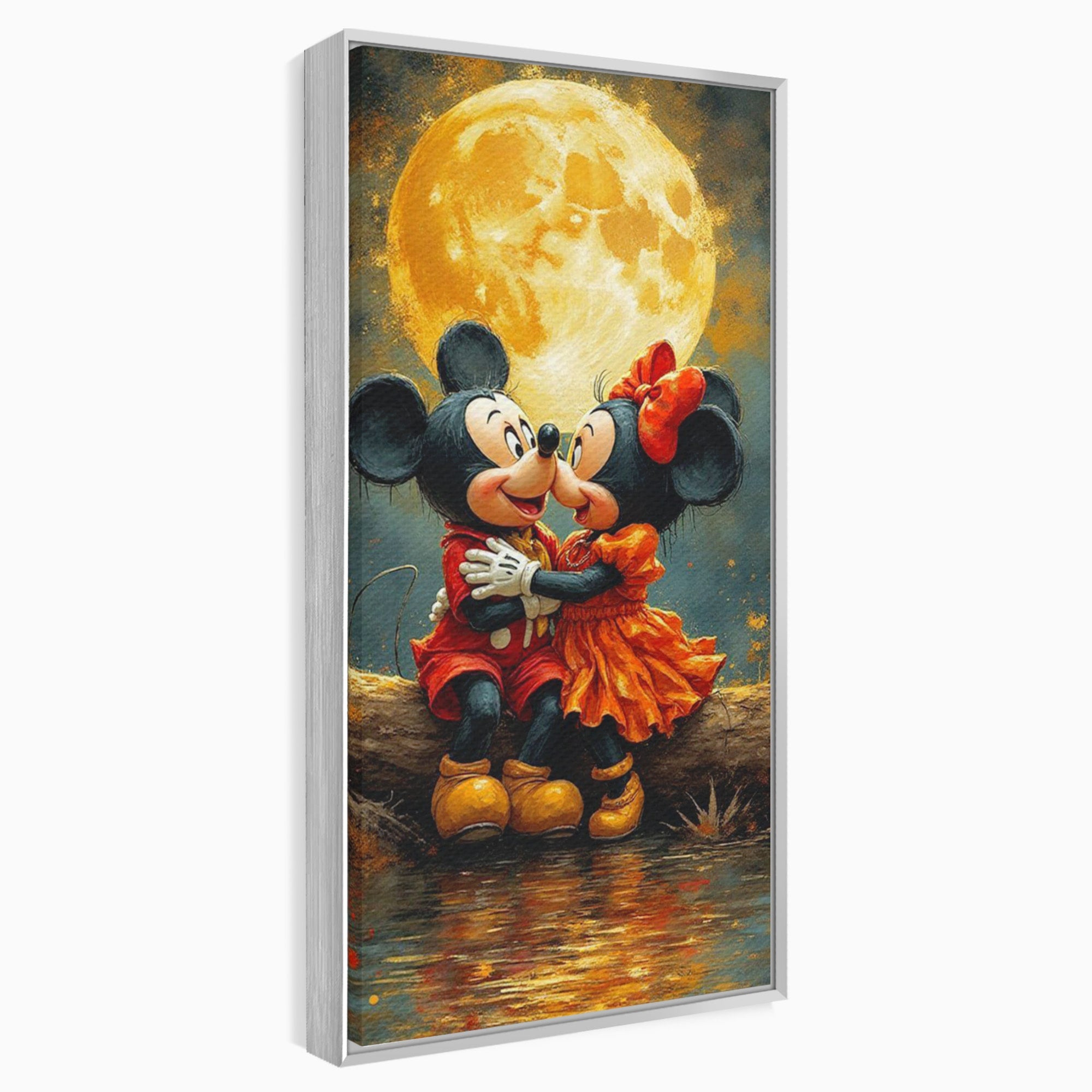 Tablou Canvas Premium LuxCanva® PI1365, Minnie si Mickey Indragostiti, Desene, Luna, Personaje, Romantic, Culori Vibrante, Living, Dormitor, Camera Copii