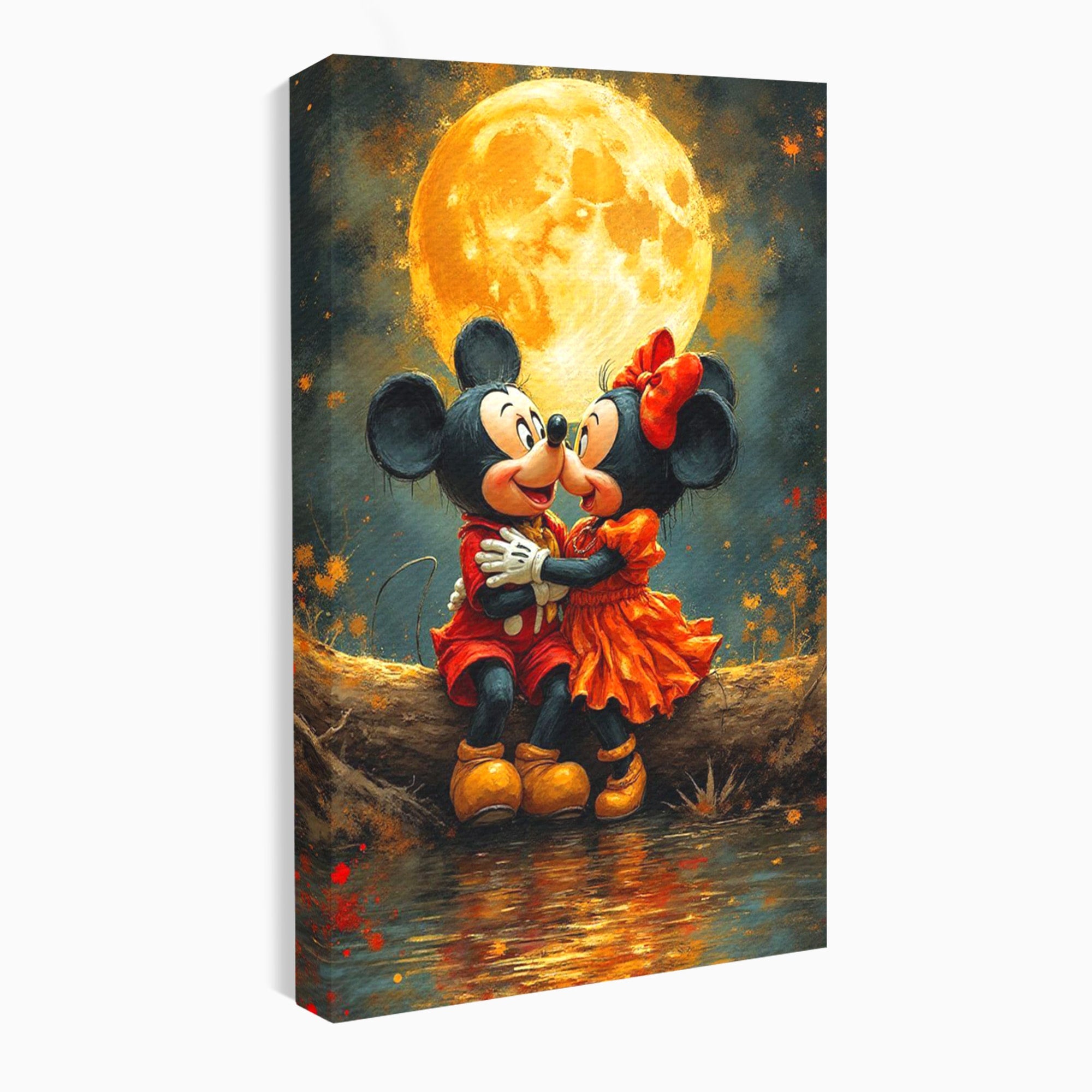 Tablou Canvas Premium LuxCanva® PI1365, Minnie si Mickey Indragostiti, Desene, Luna, Personaje, Romantic, Culori Vibrante, Living, Dormitor, Camera Copii