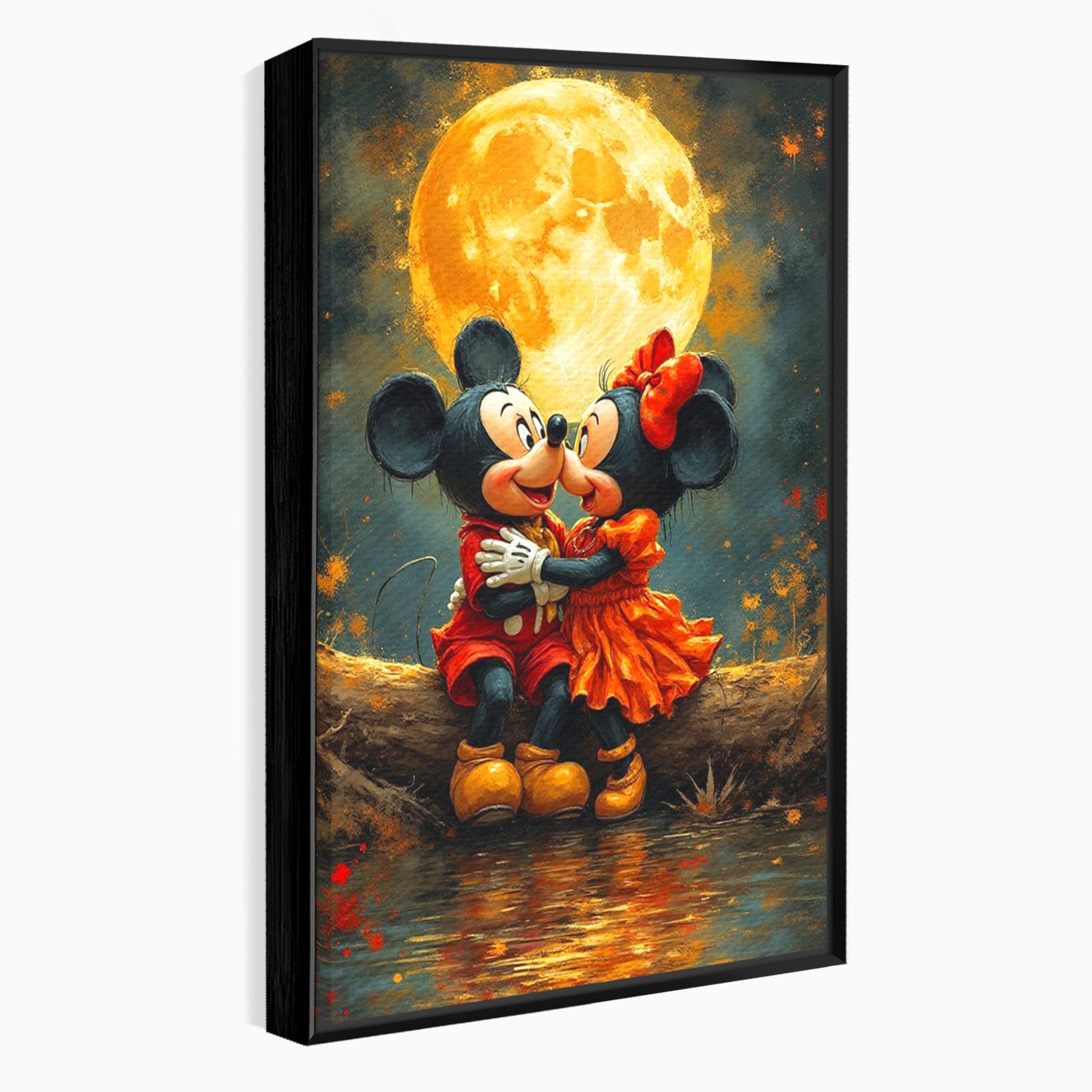 Tablou Canvas Premium LuxCanva® PI1365, Minnie si Mickey Indragostiti, Desene, Luna, Personaje, Romantic, Culori Vibrante, Living, Dormitor, Camera Copii