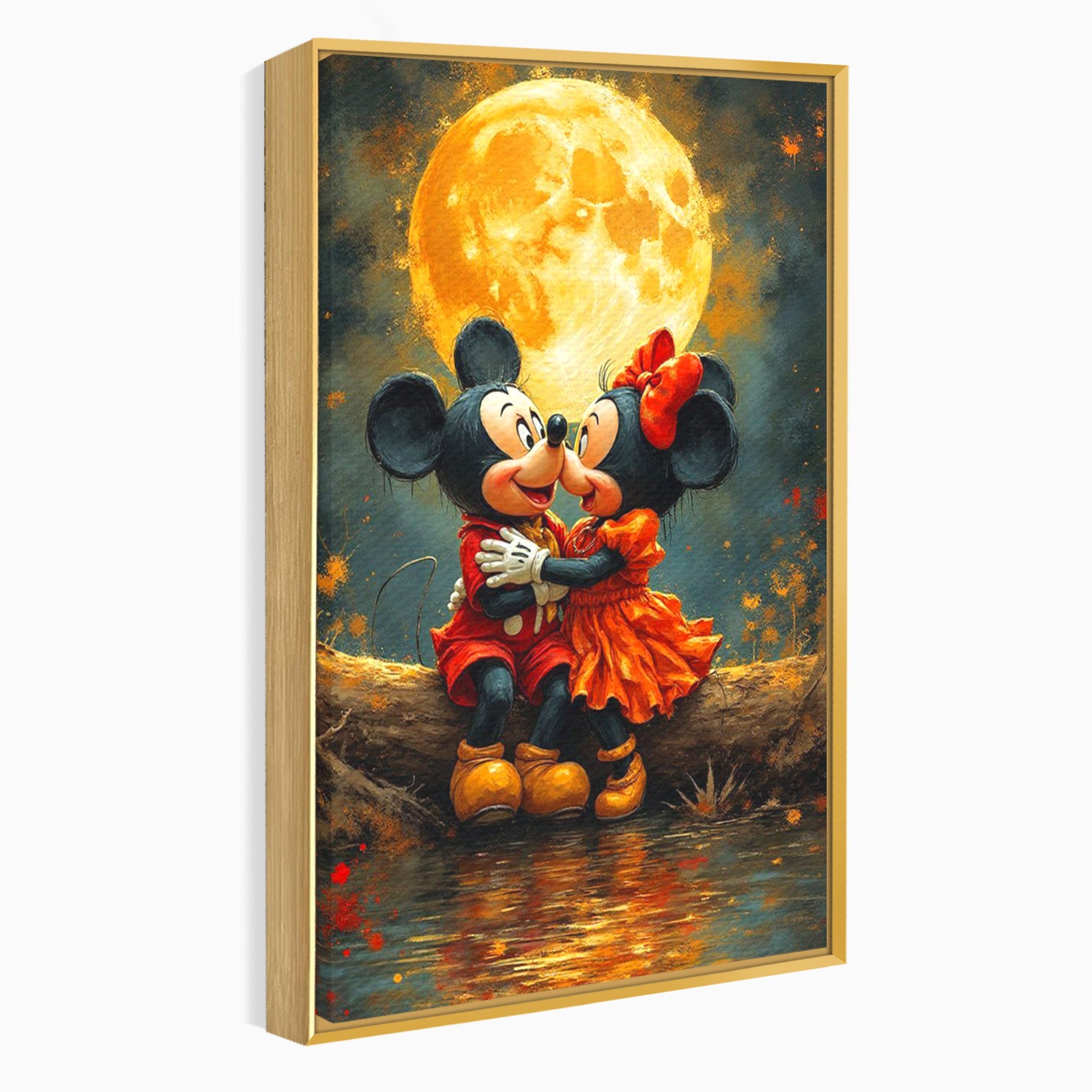Tablou Canvas Premium LuxCanva® PI1365, Minnie si Mickey Indragostiti, Desene, Luna, Personaje, Romantic, Culori Vibrante, Living, Dormitor, Camera Copii