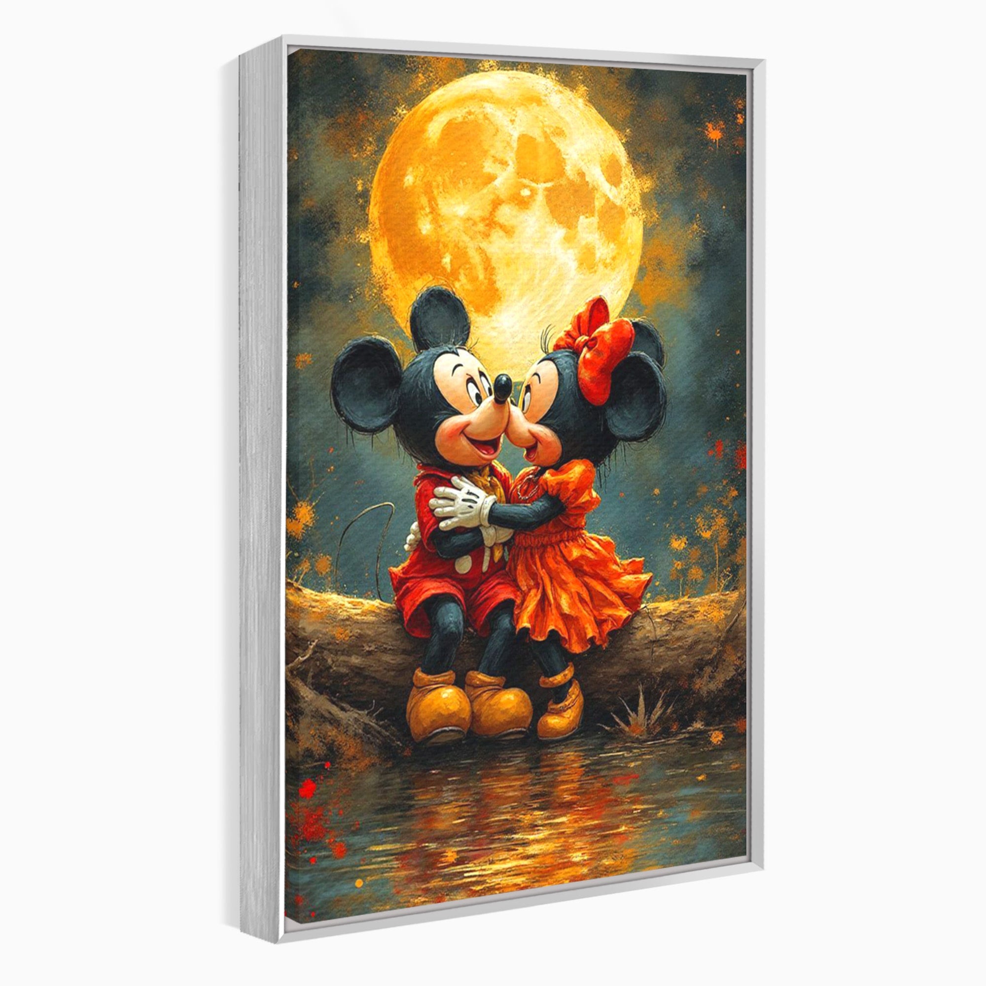Tablou Canvas Premium LuxCanva® PI1365, Minnie si Mickey Indragostiti, Desene, Luna, Personaje, Romantic, Culori Vibrante, Living, Dormitor, Camera Copii