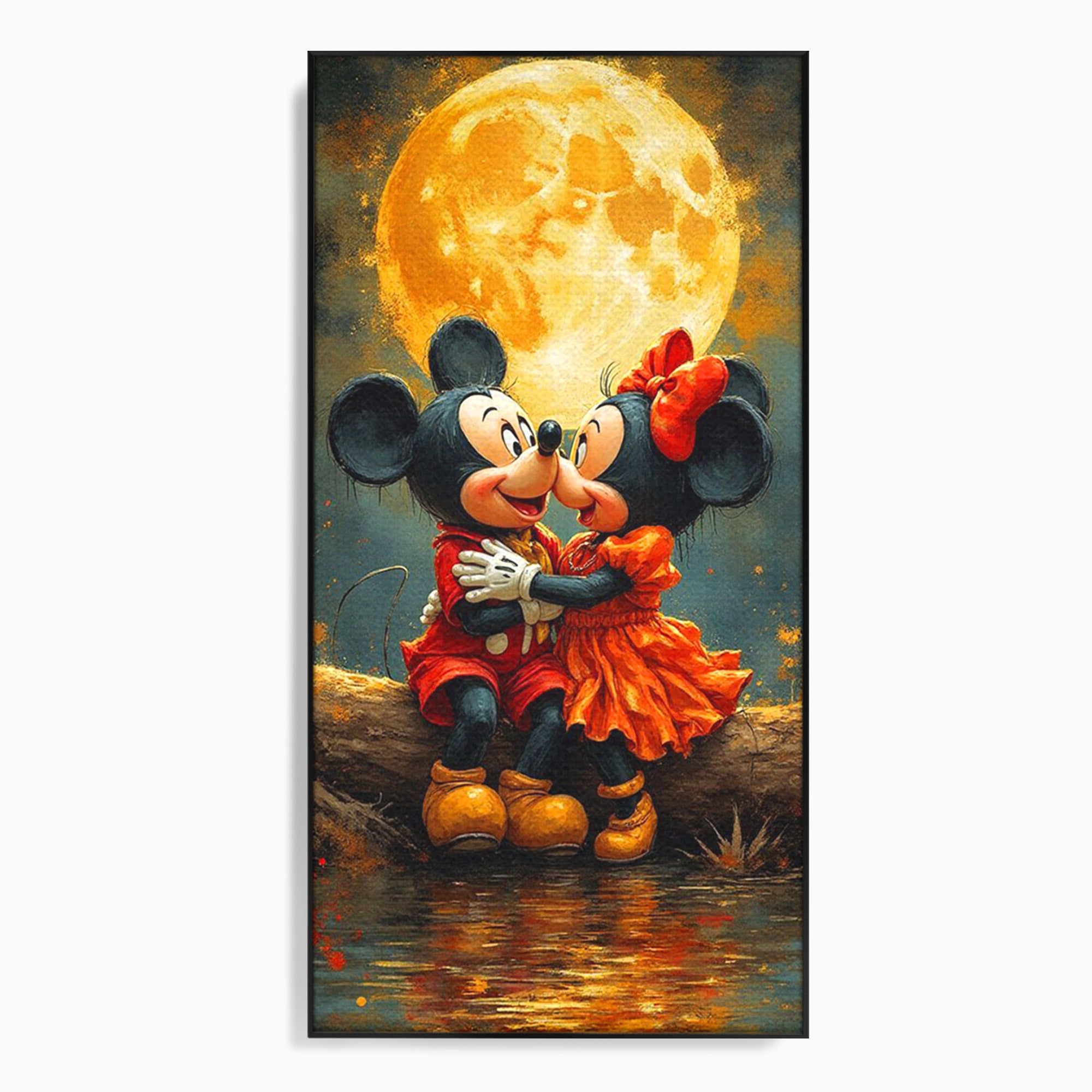Tablou Canvas Premium LuxCanva® PI1365, Minnie si Mickey Indragostiti, Desene, Luna, Personaje, Romantic, Culori Vibrante, Living, Dormitor, Camera Copii