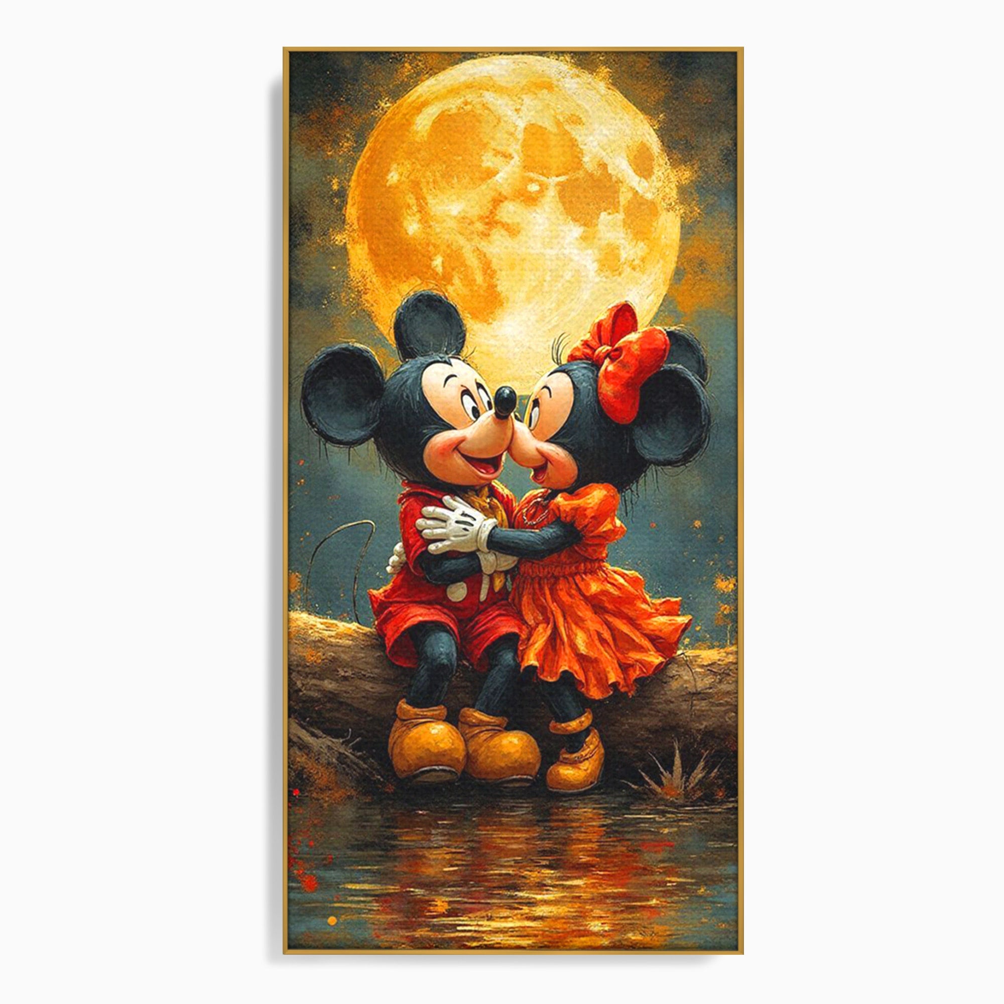 Tablou Canvas Premium LuxCanva® PI1365, Minnie si Mickey Indragostiti, Desene, Luna, Personaje, Romantic, Culori Vibrante, Living, Dormitor, Camera Copii