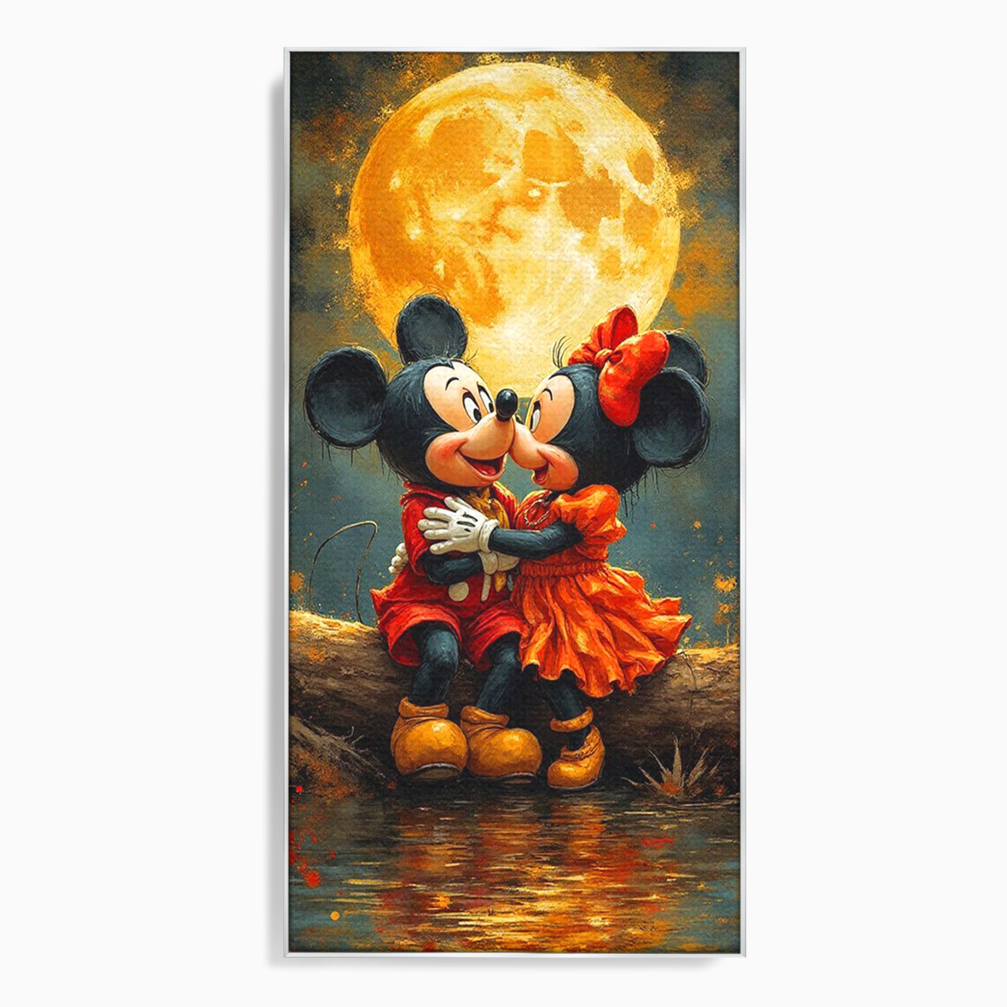 Tablou Canvas Premium LuxCanva® PI1365, Minnie si Mickey Indragostiti, Desene, Luna, Personaje, Romantic, Culori Vibrante, Living, Dormitor, Camera Copii