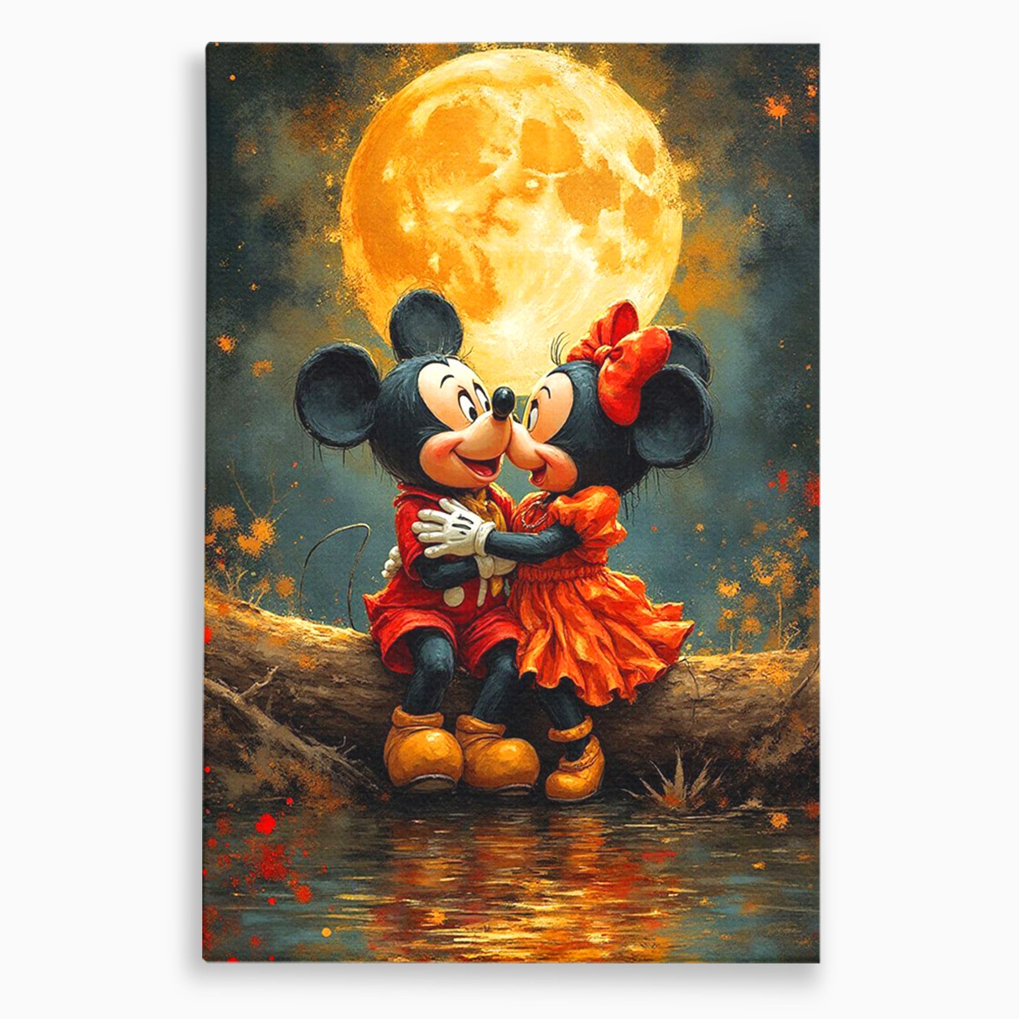 Tablou Canvas Premium LuxCanva® PI1365, Minnie si Mickey Indragostiti, Desene, Luna, Personaje, Romantic, Culori Vibrante, Living, Dormitor, Camera Copii