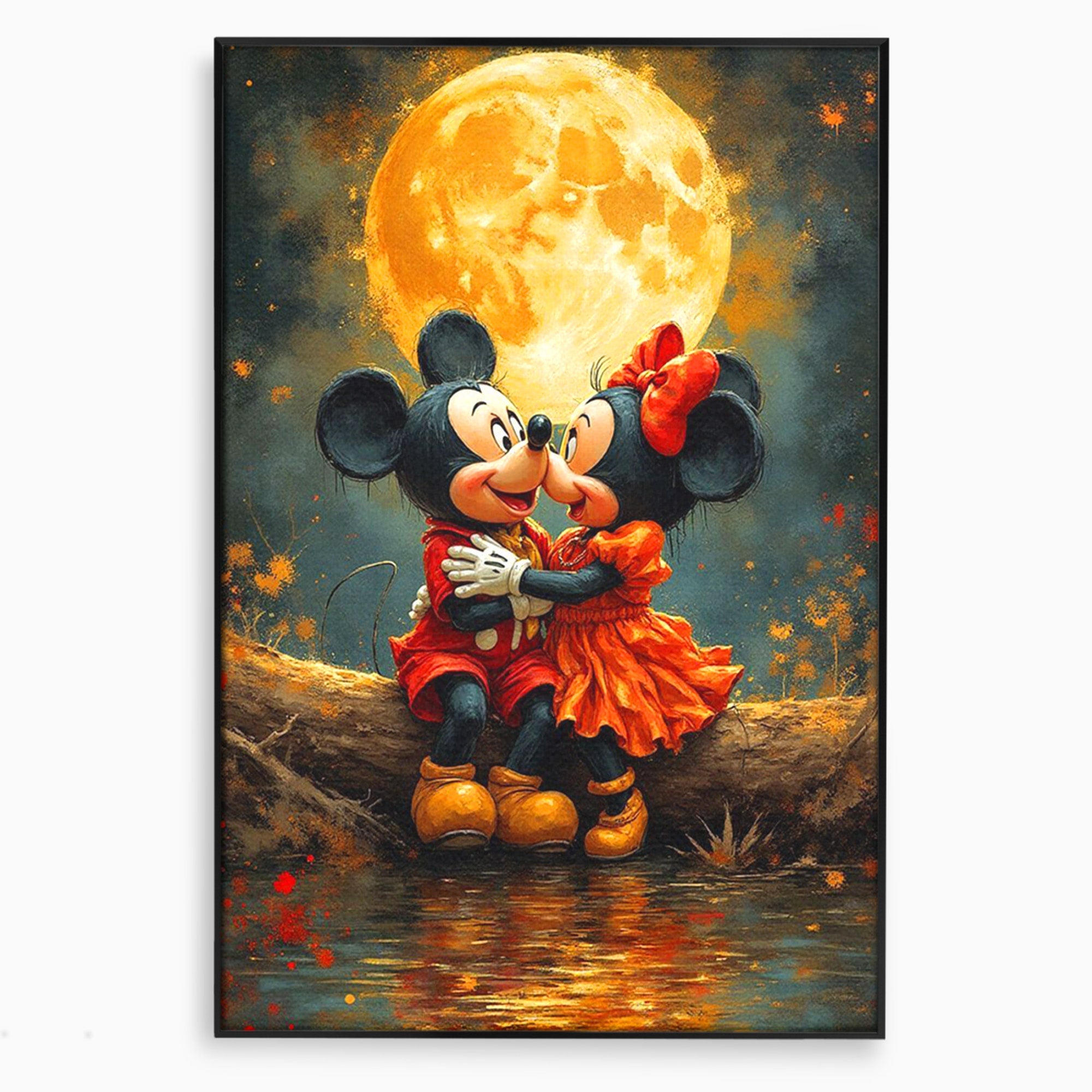 Tablou Canvas Premium LuxCanva® PI1365, Minnie si Mickey Indragostiti, Desene, Luna, Personaje, Romantic, Culori Vibrante, Living, Dormitor, Camera Copii