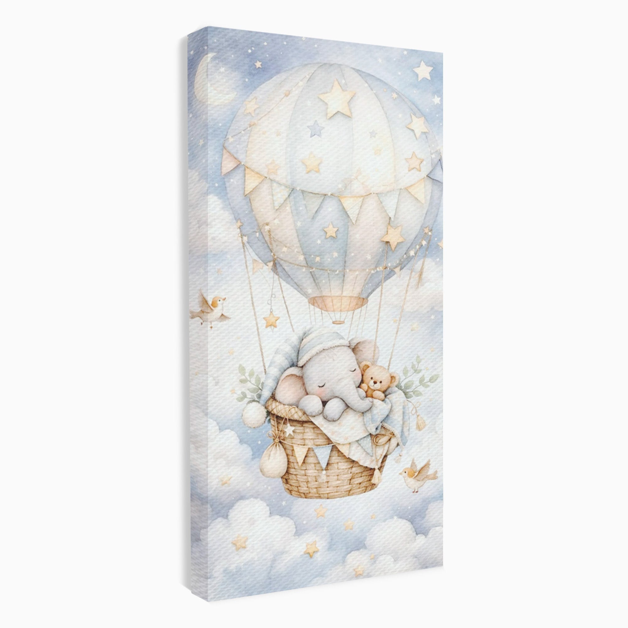 Tablou Canvas Premium LuxCanva® PI1366, Vis Deasupra Norilor, Elefant, Balon, Aer Cald, Nori, Copil, Culori Vibrante, Dormitor, Camera Copii