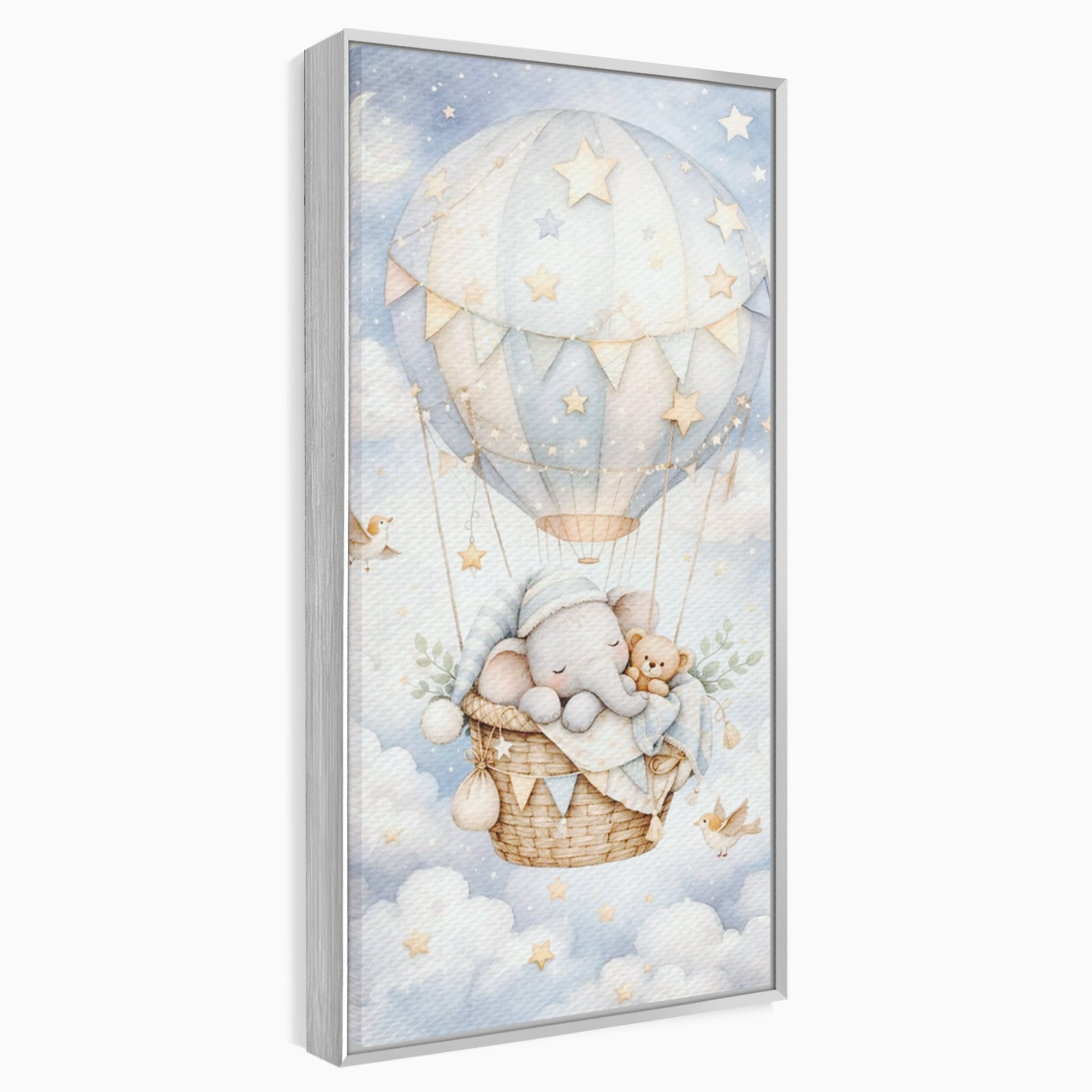 Tablou Canvas Premium LuxCanva® PI1366, Vis Deasupra Norilor, Elefant, Balon, Aer Cald, Nori, Copil, Culori Vibrante, Dormitor, Camera Copii