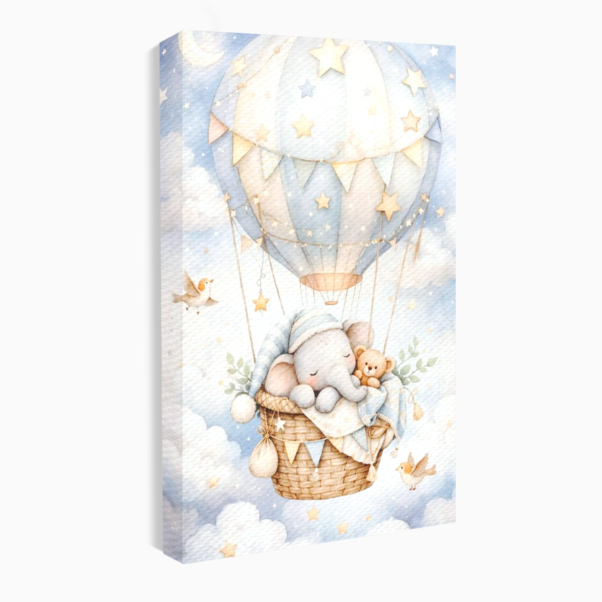 Tablou Canvas Premium LuxCanva® PI1366, Vis Deasupra Norilor, Elefant, Balon, Aer Cald, Nori, Copil, Culori Vibrante, Dormitor, Camera Copii