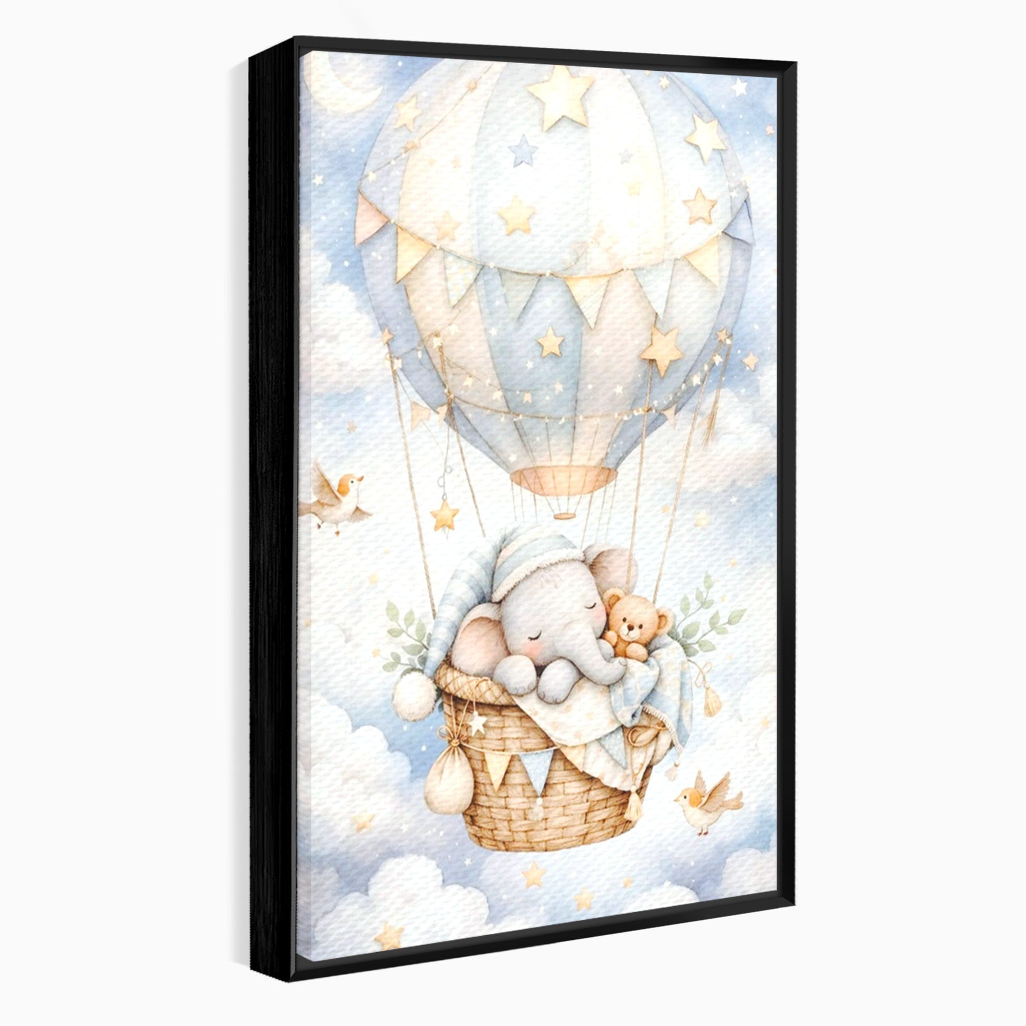 Tablou Canvas Premium LuxCanva® PI1366, Vis Deasupra Norilor, Elefant, Balon, Aer Cald, Nori, Copil, Culori Vibrante, Dormitor, Camera Copii