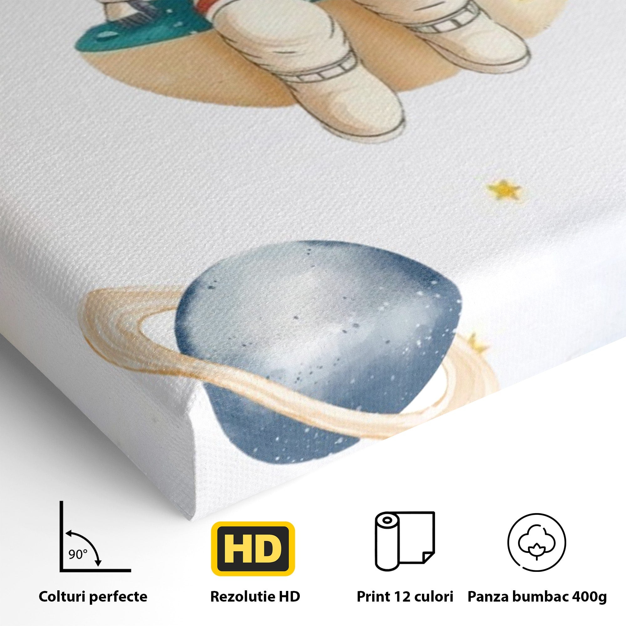 Tablou Canvas Premium LuxCanva® PI1367, Astronaut In Spatiu, Calatorie, Spatiu, Planete, Copii, Culori Vibrante, Dormitor, Camera Copii