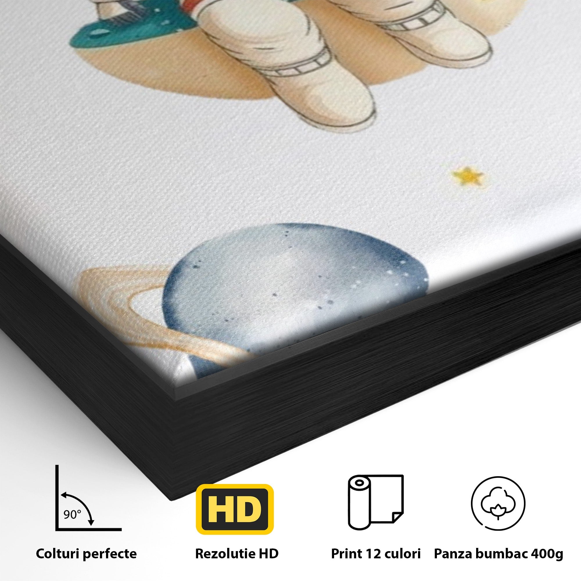 Tablou Canvas Premium LuxCanva® PI1367, Astronaut In Spatiu, Calatorie, Spatiu, Planete, Copii, Culori Vibrante, Dormitor, Camera Copii