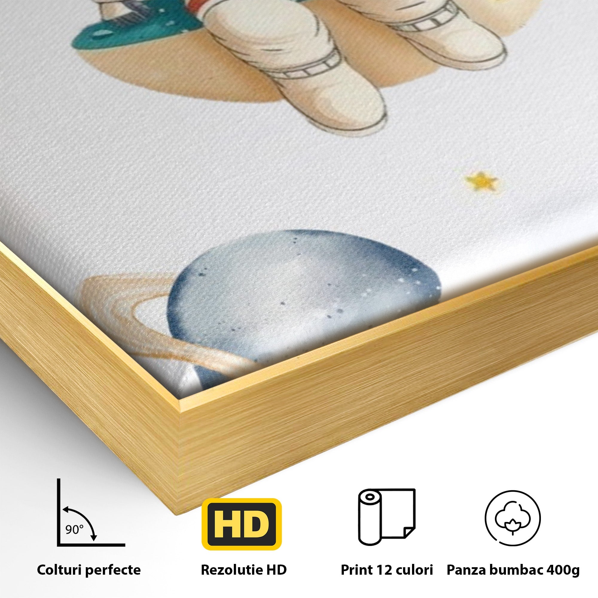 Tablou Canvas Premium LuxCanva® PI1367, Astronaut In Spatiu, Calatorie, Spatiu, Planete, Copii, Culori Vibrante, Dormitor, Camera Copii
