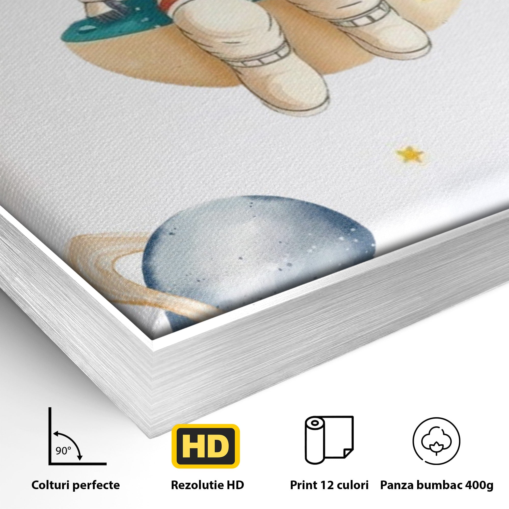 Tablou Canvas Premium LuxCanva® PI1367, Astronaut In Spatiu, Calatorie, Spatiu, Planete, Copii, Culori Vibrante, Dormitor, Camera Copii