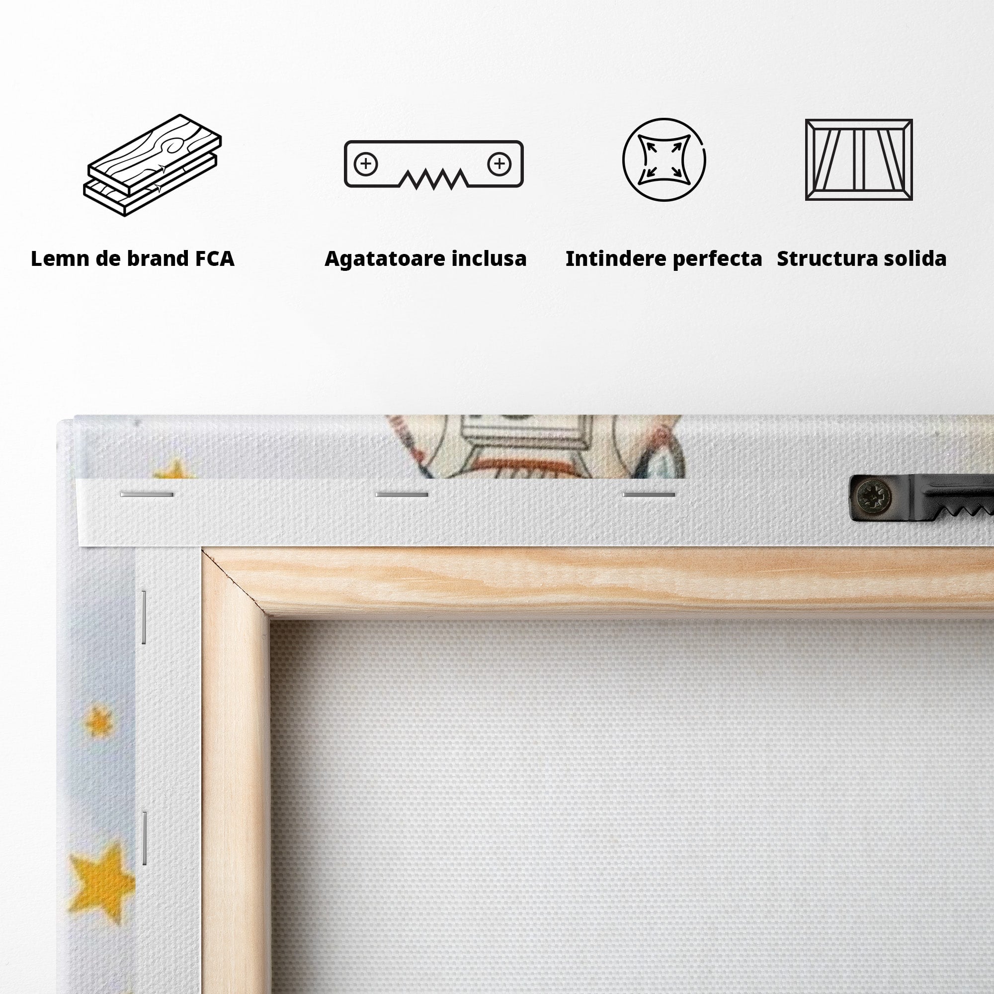 Tablou Canvas Premium LuxCanva® PI1367, Astronaut In Spatiu, Calatorie, Spatiu, Planete, Copii, Culori Vibrante, Dormitor, Camera Copii