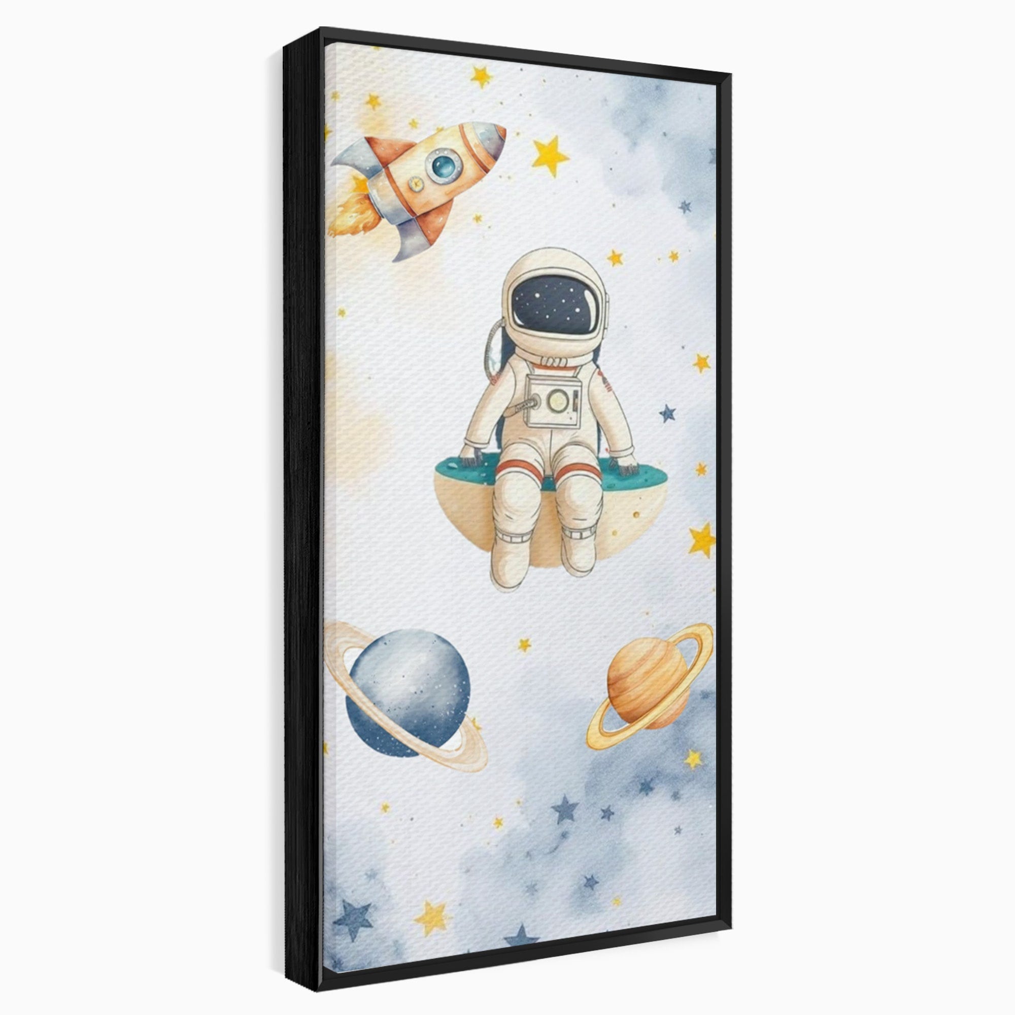 Tablou Canvas Premium LuxCanva® PI1367, Astronaut In Spatiu, Calatorie, Spatiu, Planete, Copii, Culori Vibrante, Dormitor, Camera Copii