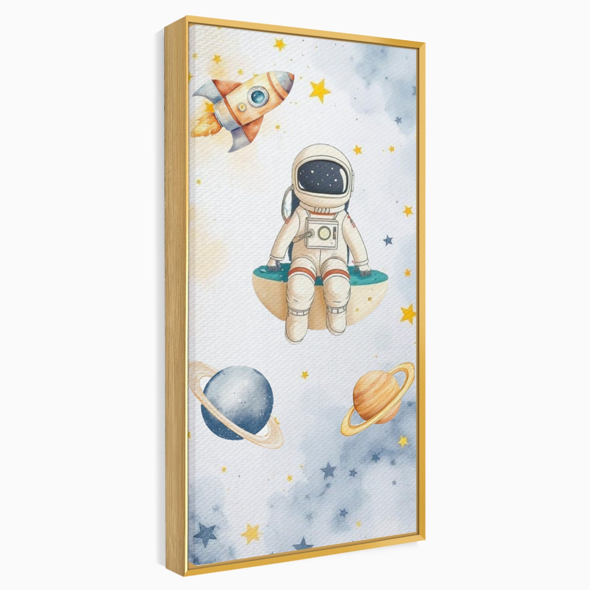 Tablou Canvas Premium LuxCanva® PI1367, Astronaut In Spatiu, Calatorie, Spatiu, Planete, Copii, Culori Vibrante, Dormitor, Camera Copii