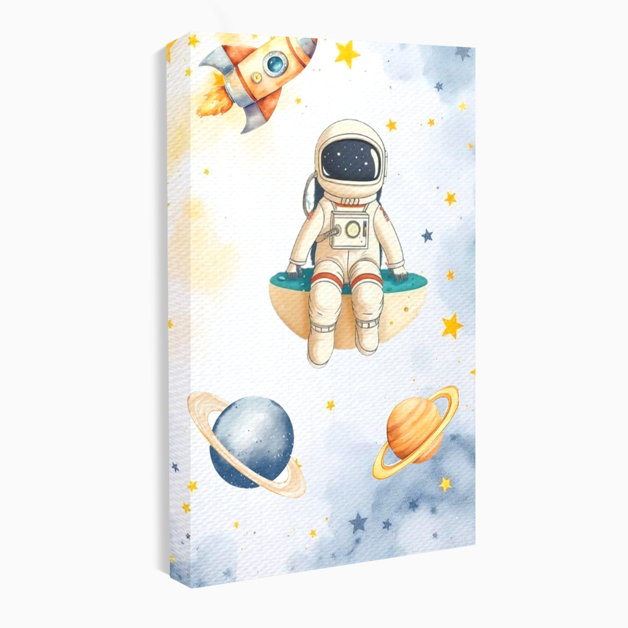 Tablou Canvas Premium LuxCanva® PI1367, Astronaut In Spatiu, Calatorie, Spatiu, Planete, Copii, Culori Vibrante, Dormitor, Camera Copii