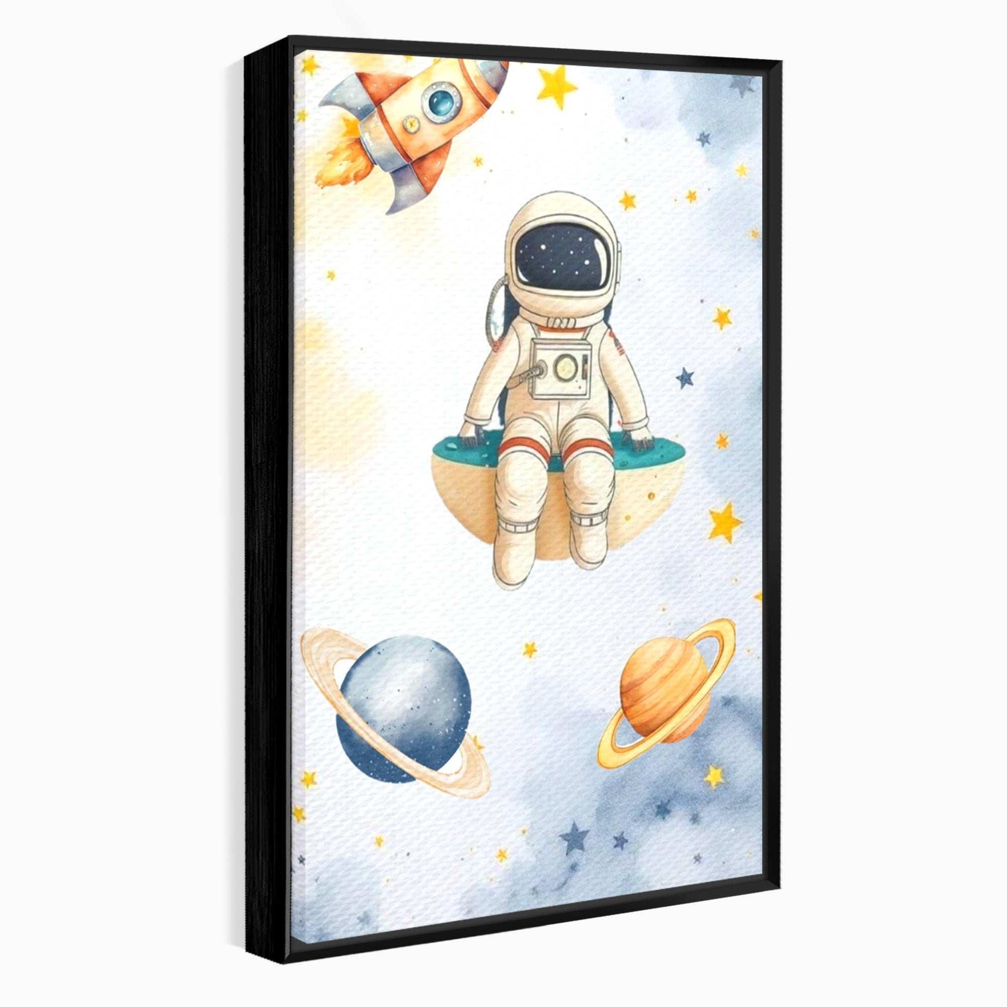 Tablou Canvas Premium LuxCanva® PI1367, Astronaut In Spatiu, Calatorie, Spatiu, Planete, Copii, Culori Vibrante, Dormitor, Camera Copii