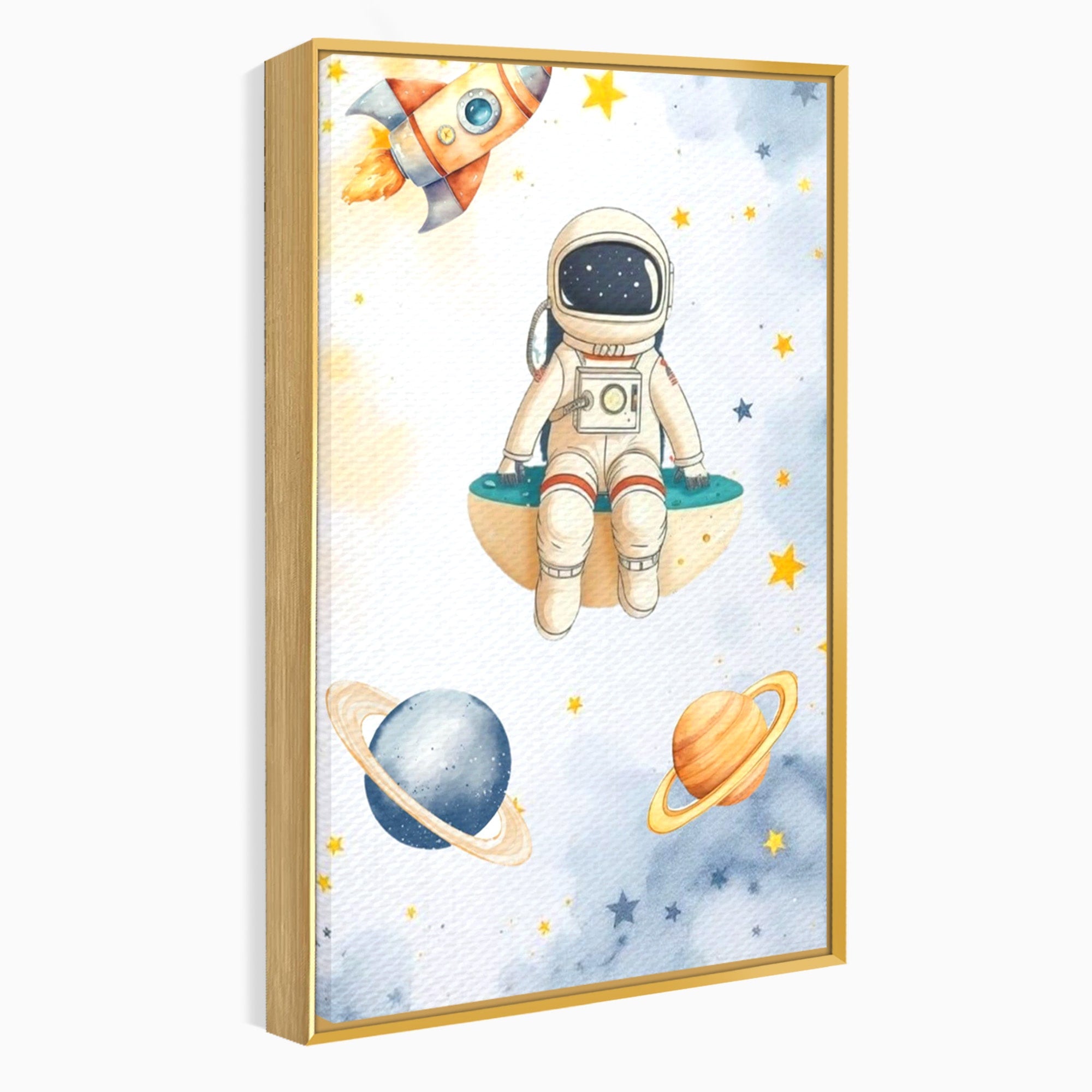 Tablou Canvas Premium LuxCanva® PI1367, Astronaut In Spatiu, Calatorie, Spatiu, Planete, Copii, Culori Vibrante, Dormitor, Camera Copii