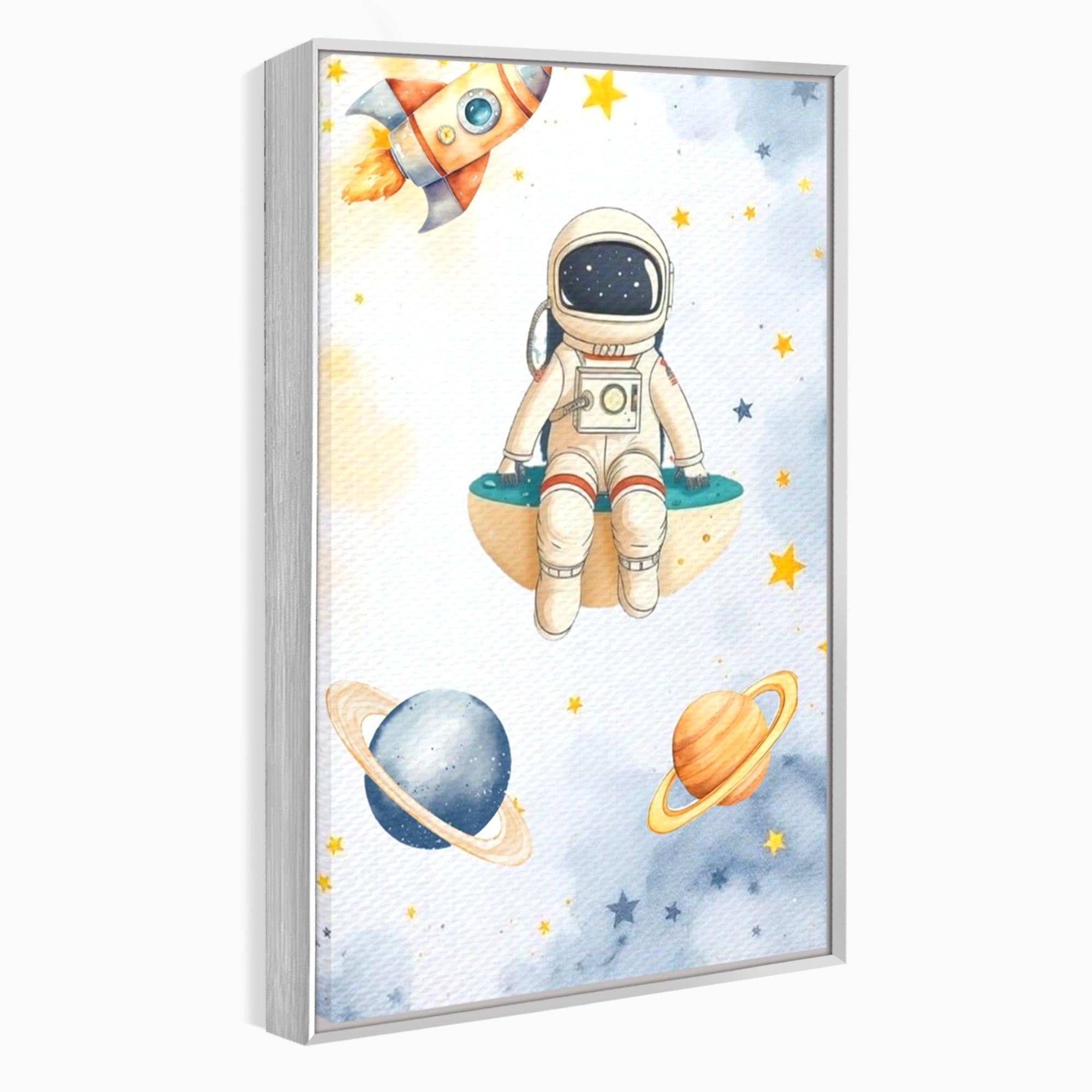 Tablou Canvas Premium LuxCanva® PI1367, Astronaut In Spatiu, Calatorie, Spatiu, Planete, Copii, Culori Vibrante, Dormitor, Camera Copii