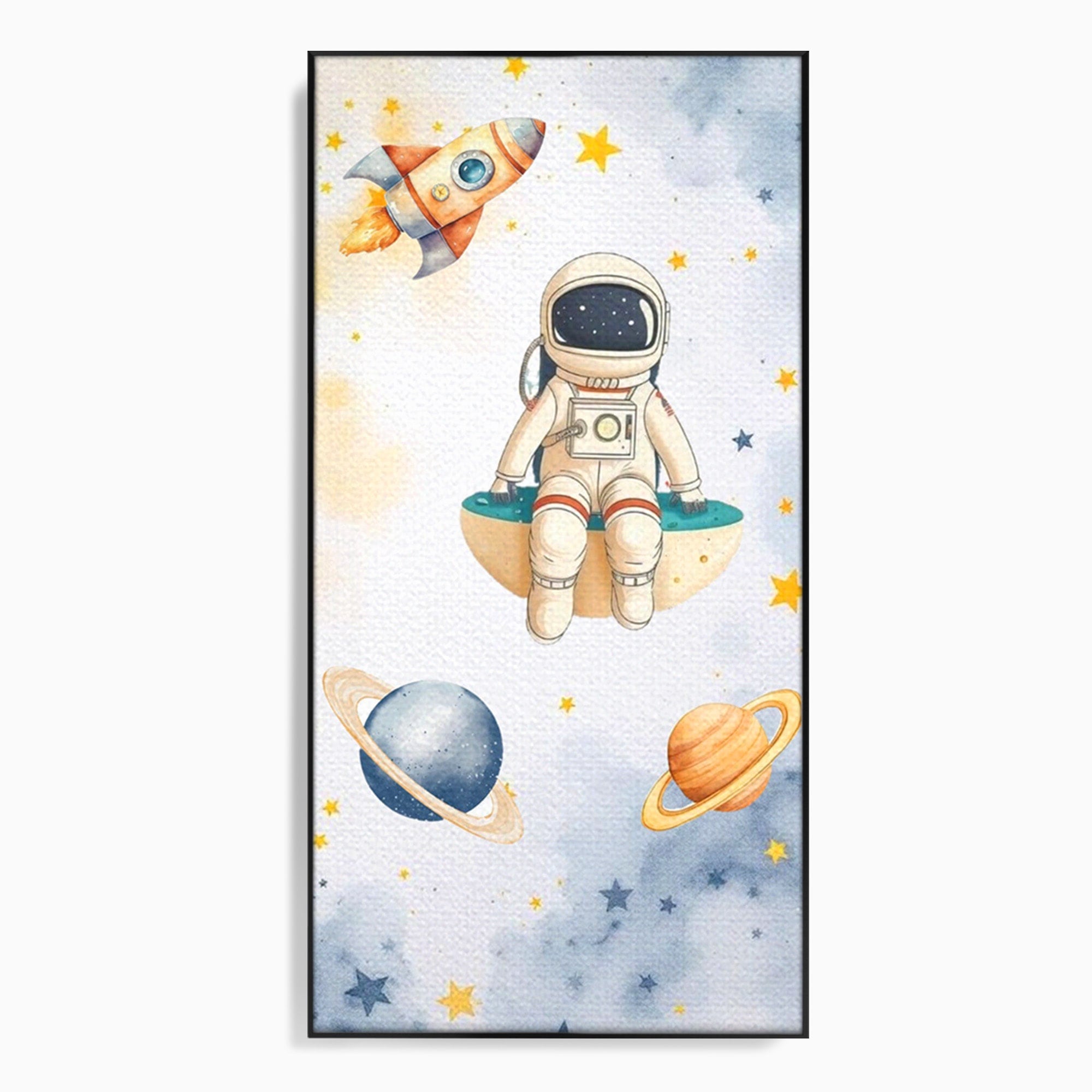 Tablou Canvas Premium LuxCanva® PI1367, Astronaut In Spatiu, Calatorie, Spatiu, Planete, Copii, Culori Vibrante, Dormitor, Camera Copii