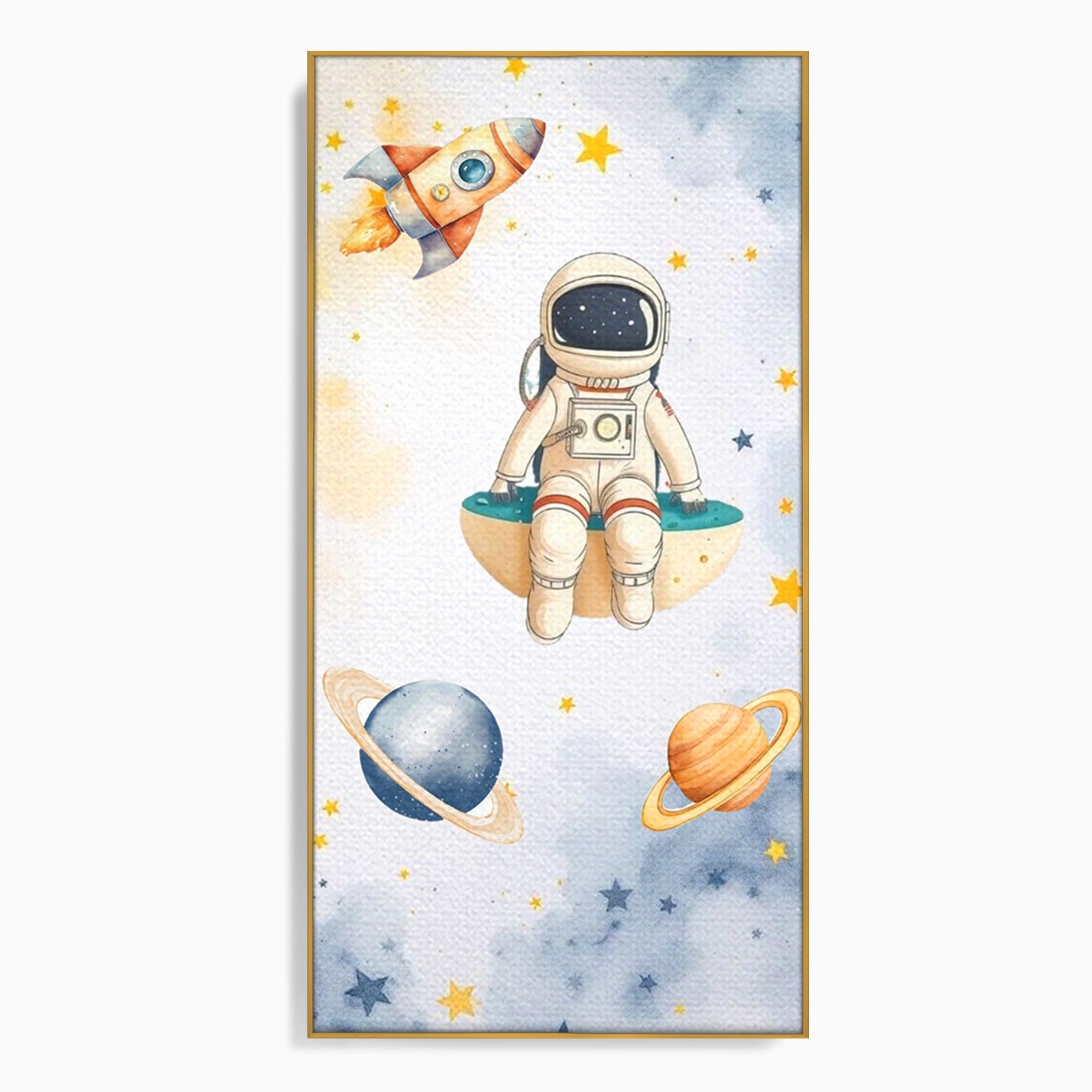 Tablou Canvas Premium LuxCanva® PI1367, Astronaut In Spatiu, Calatorie, Spatiu, Planete, Copii, Culori Vibrante, Dormitor, Camera Copii