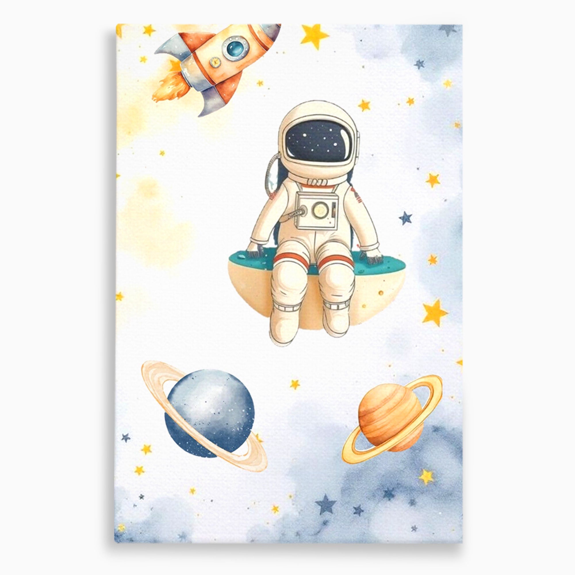 Tablou Canvas Premium LuxCanva® PI1367, Astronaut In Spatiu, Calatorie, Spatiu, Planete, Copii, Culori Vibrante, Dormitor, Camera Copii