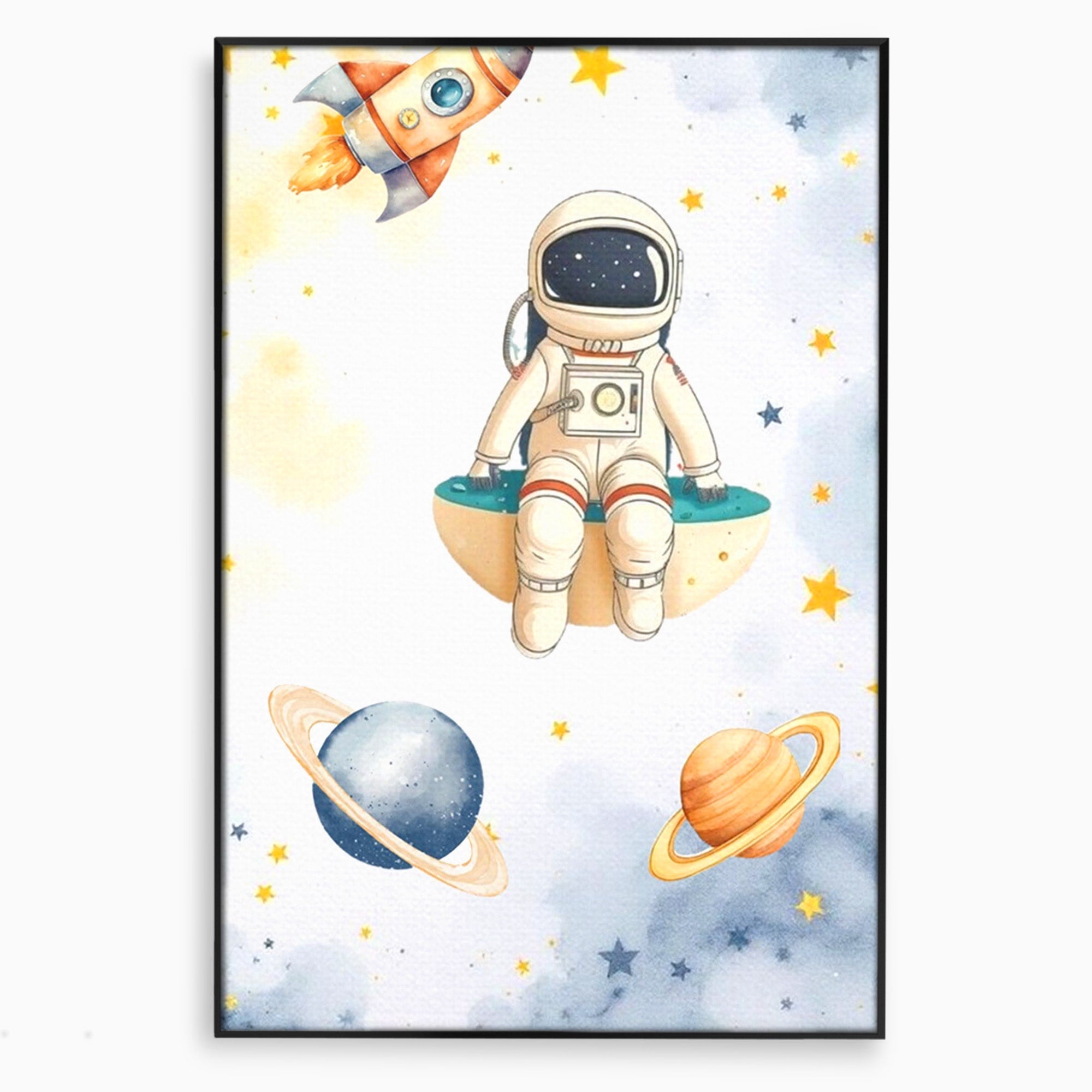 Tablou Canvas Premium LuxCanva® PI1367, Astronaut In Spatiu, Calatorie, Spatiu, Planete, Copii, Culori Vibrante, Dormitor, Camera Copii