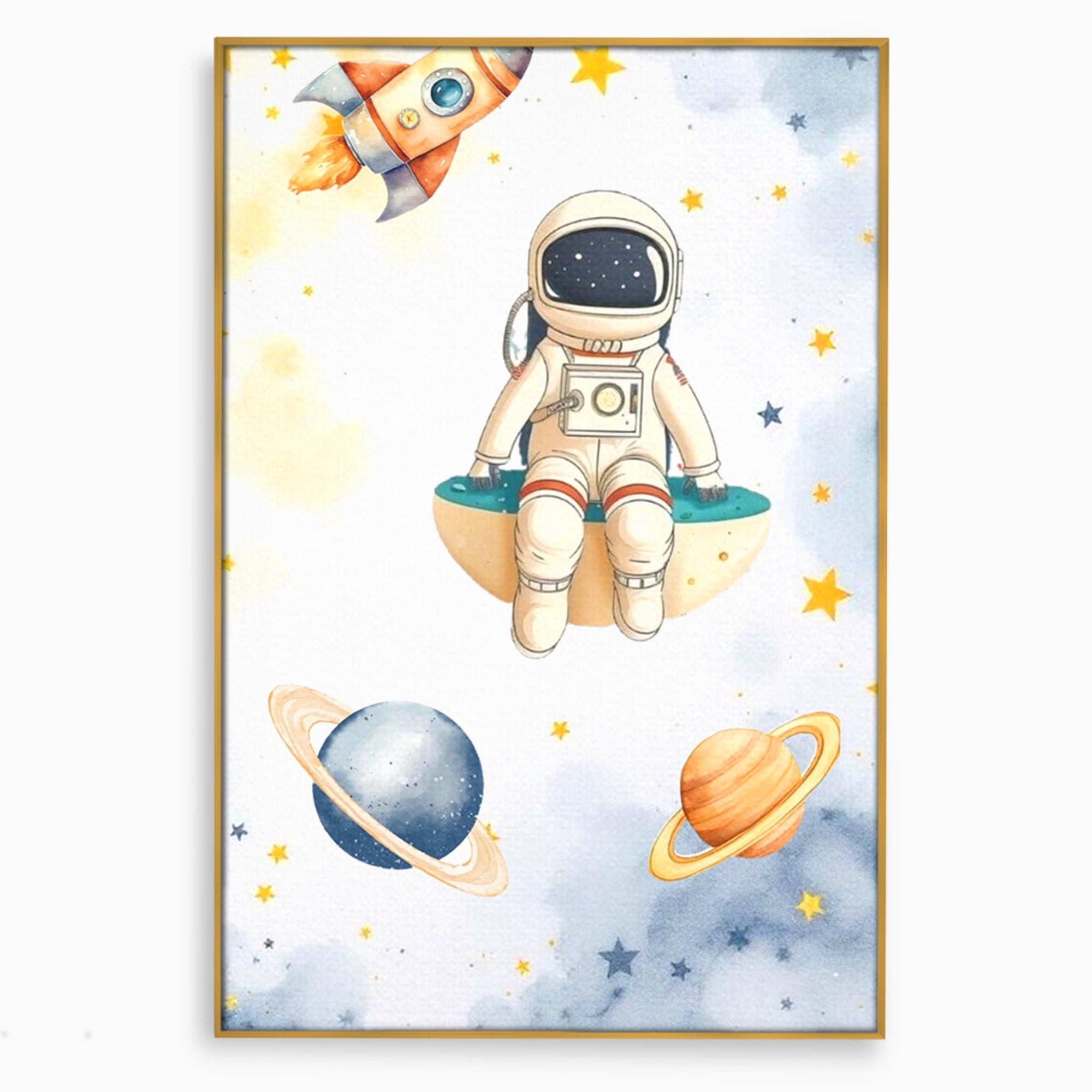 Tablou Canvas Premium LuxCanva® PI1367, Astronaut In Spatiu, Calatorie, Spatiu, Planete, Copii, Culori Vibrante, Dormitor, Camera Copii