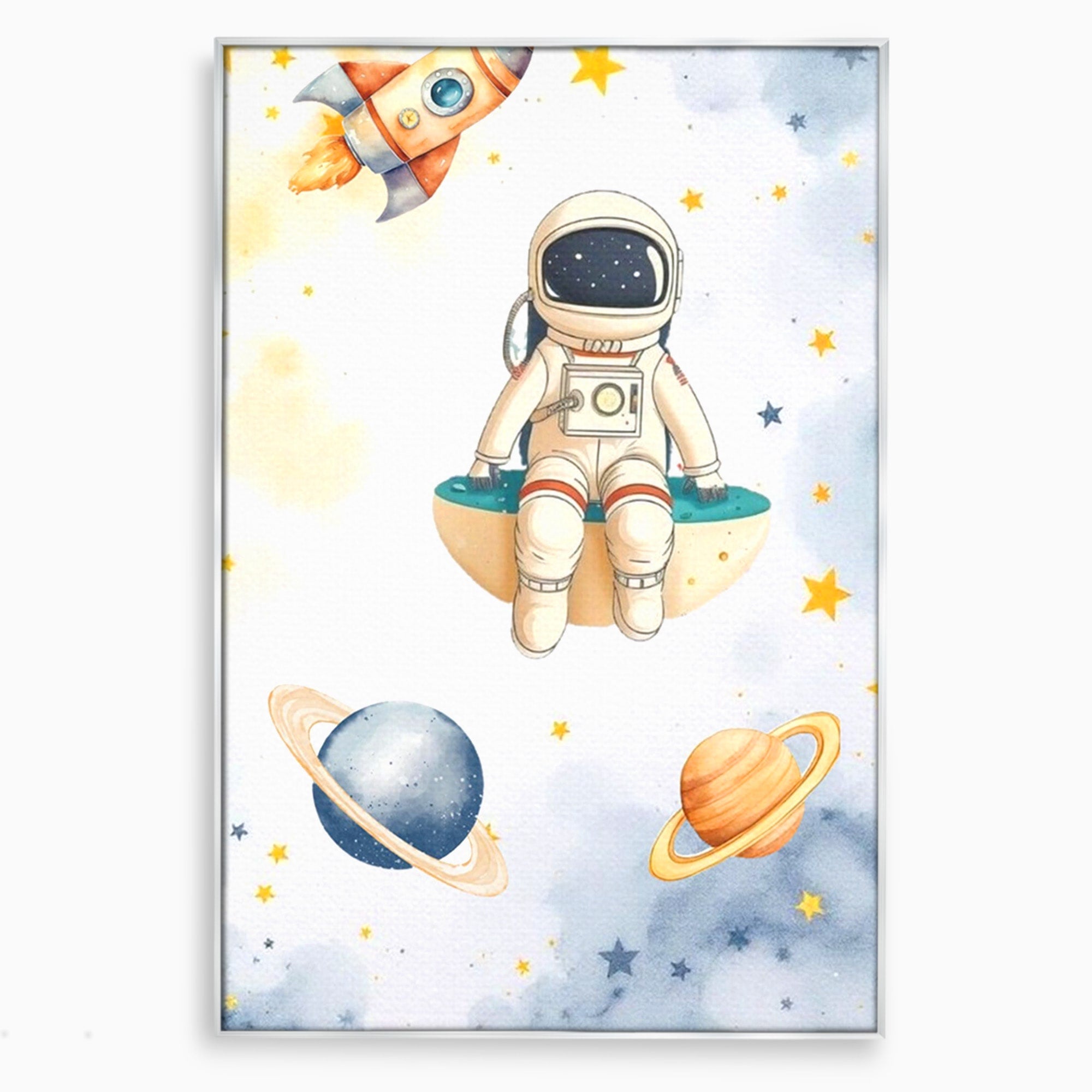 Tablou Canvas Premium LuxCanva® PI1367, Astronaut In Spatiu, Calatorie, Spatiu, Planete, Copii, Culori Vibrante, Dormitor, Camera Copii