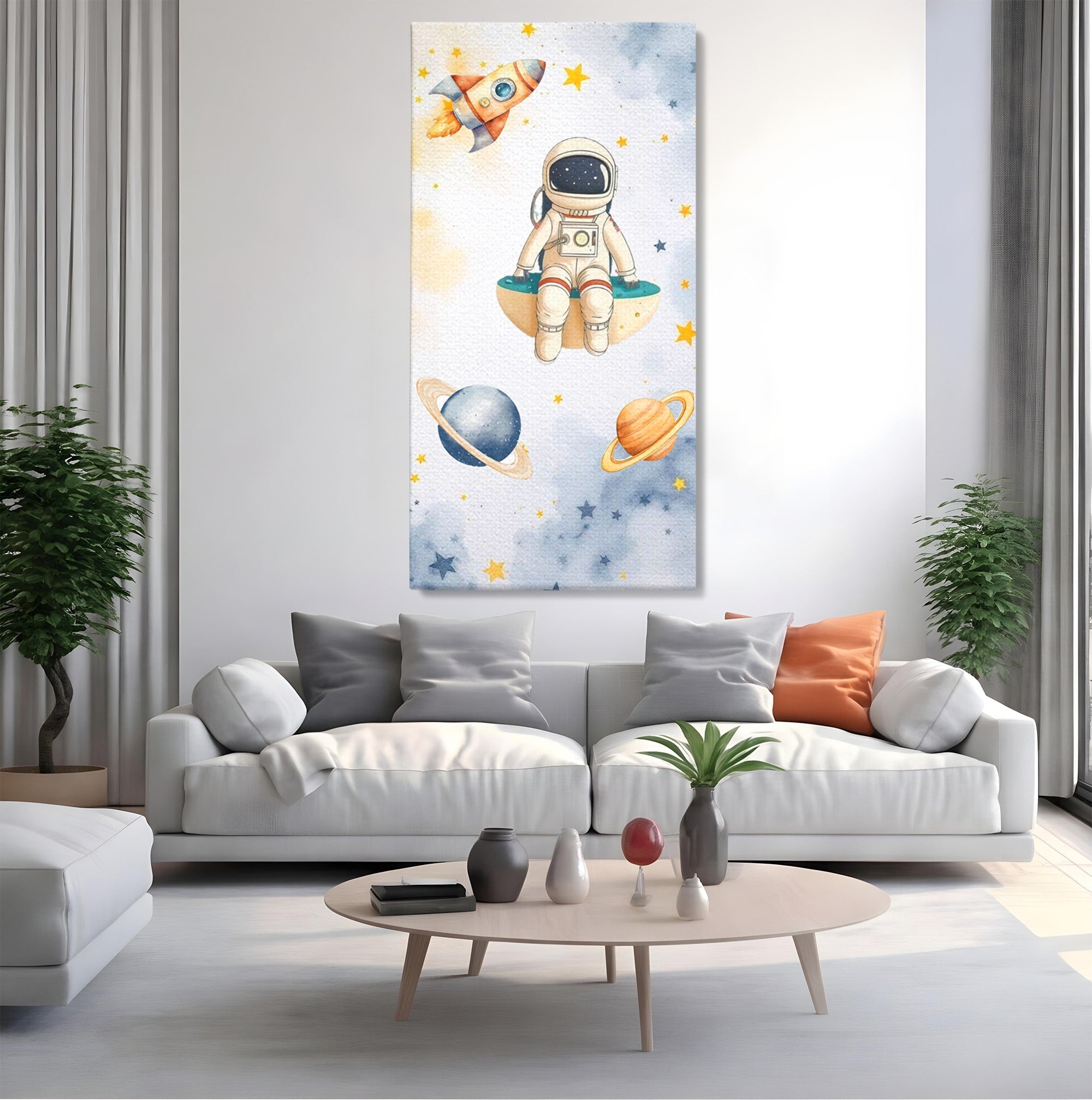 Tablou Canvas Premium LuxCanva® PI1367, Astronaut In Spatiu, Calatorie, Spatiu, Planete, Copii, Culori Vibrante, Dormitor, Camera Copii