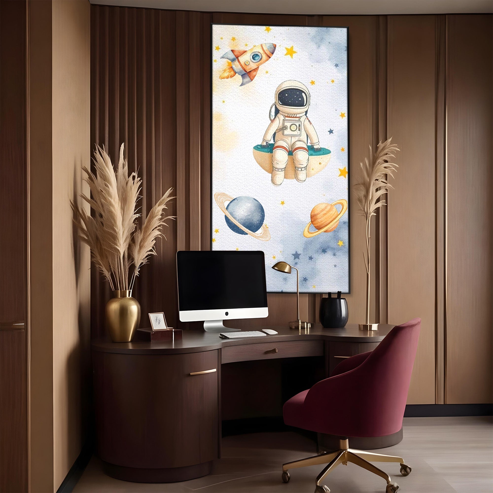 Tablou Canvas Premium LuxCanva® PI1367, Astronaut In Spatiu, Calatorie, Spatiu, Planete, Copii, Culori Vibrante, Dormitor, Camera Copii