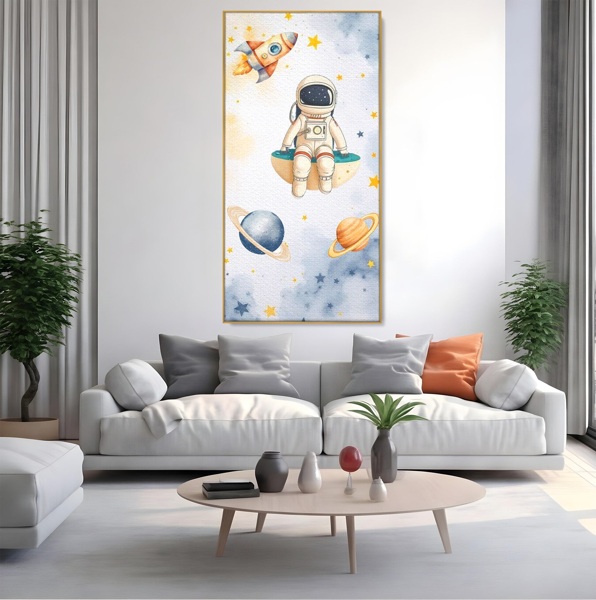 Tablou Canvas Premium LuxCanva® PI1367, Astronaut In Spatiu, Calatorie, Spatiu, Planete, Copii, Culori Vibrante, Dormitor, Camera Copii