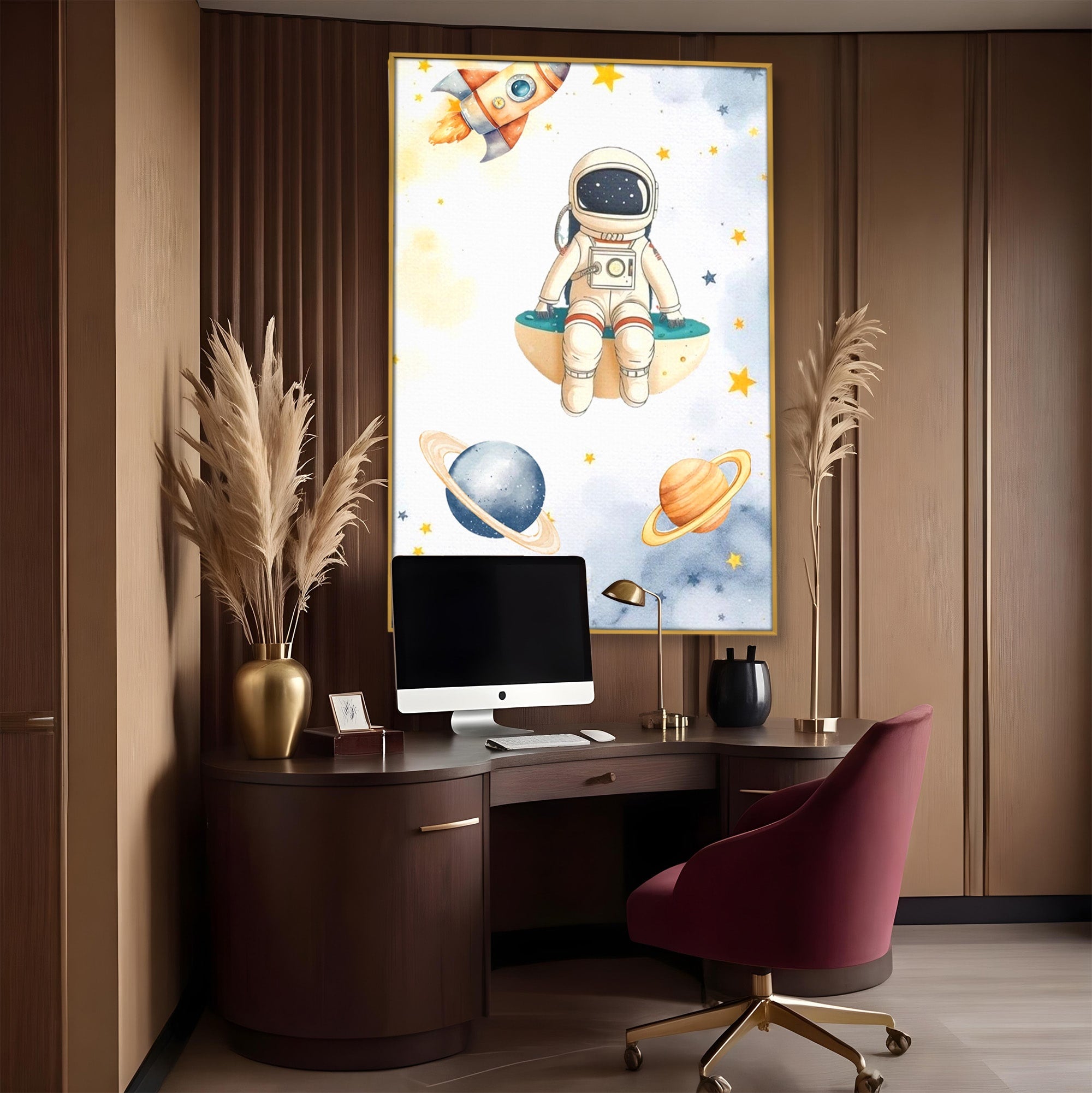 Tablou Canvas Premium LuxCanva® PI1367, Astronaut In Spatiu, Calatorie, Spatiu, Planete, Copii, Culori Vibrante, Dormitor, Camera Copii