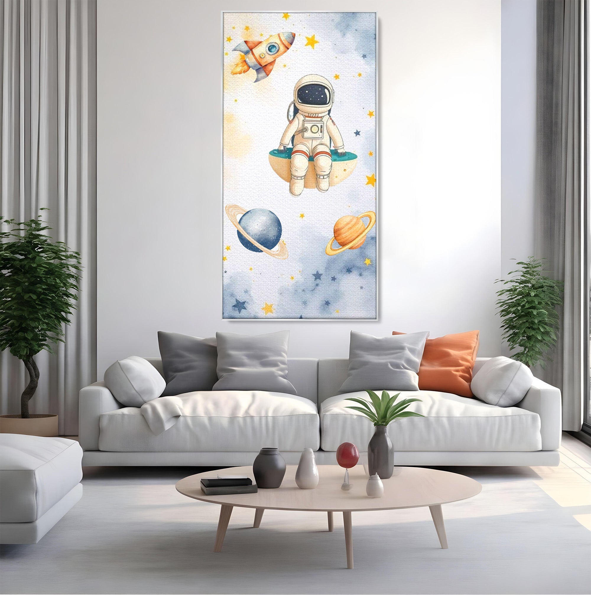 Tablou Canvas Premium LuxCanva® PI1367, Astronaut In Spatiu, Calatorie, Spatiu, Planete, Copii, Culori Vibrante, Dormitor, Camera Copii