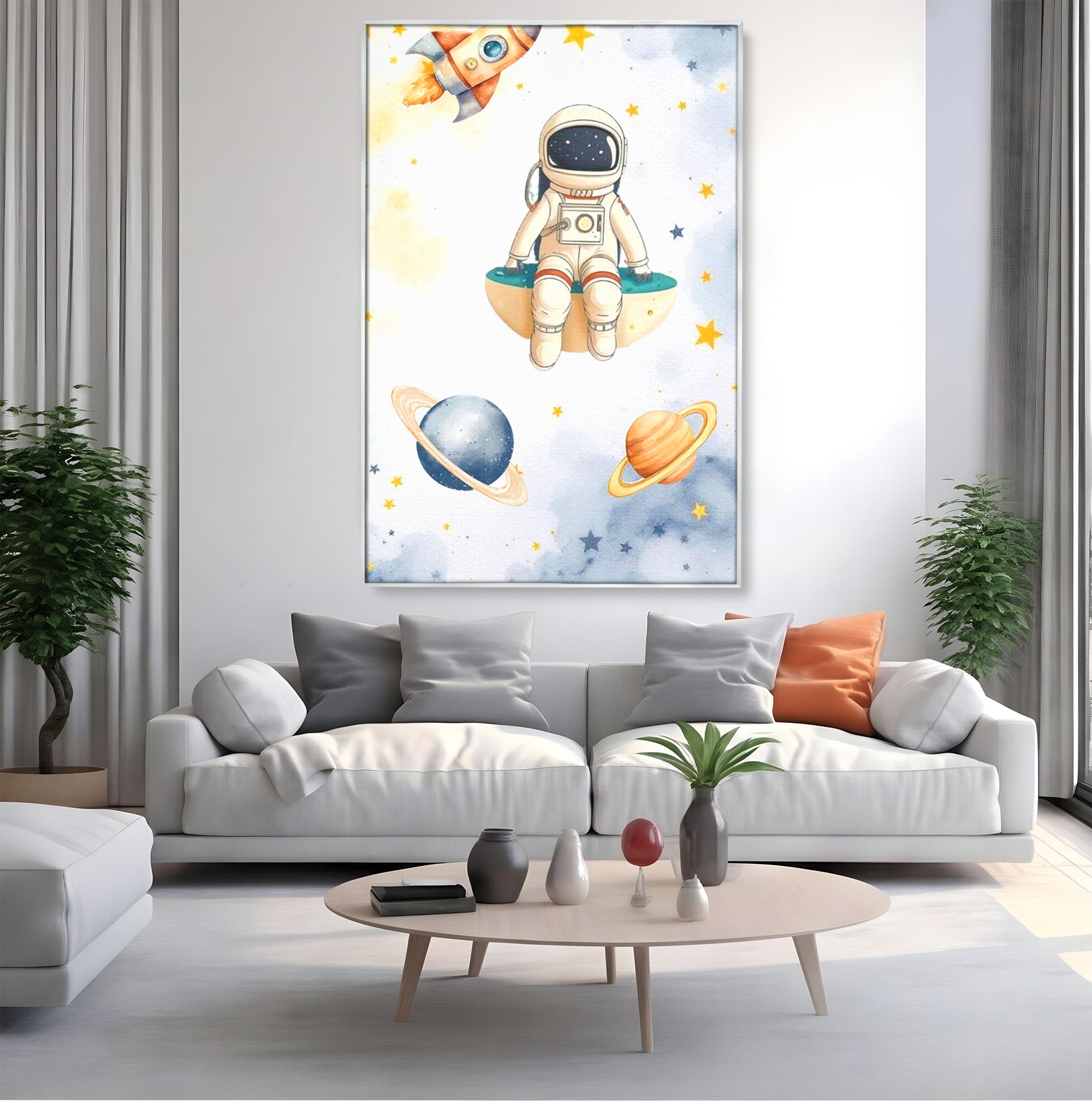 Tablou Canvas Premium LuxCanva® PI1367, Astronaut In Spatiu, Calatorie, Spatiu, Planete, Copii, Culori Vibrante, Dormitor, Camera Copii