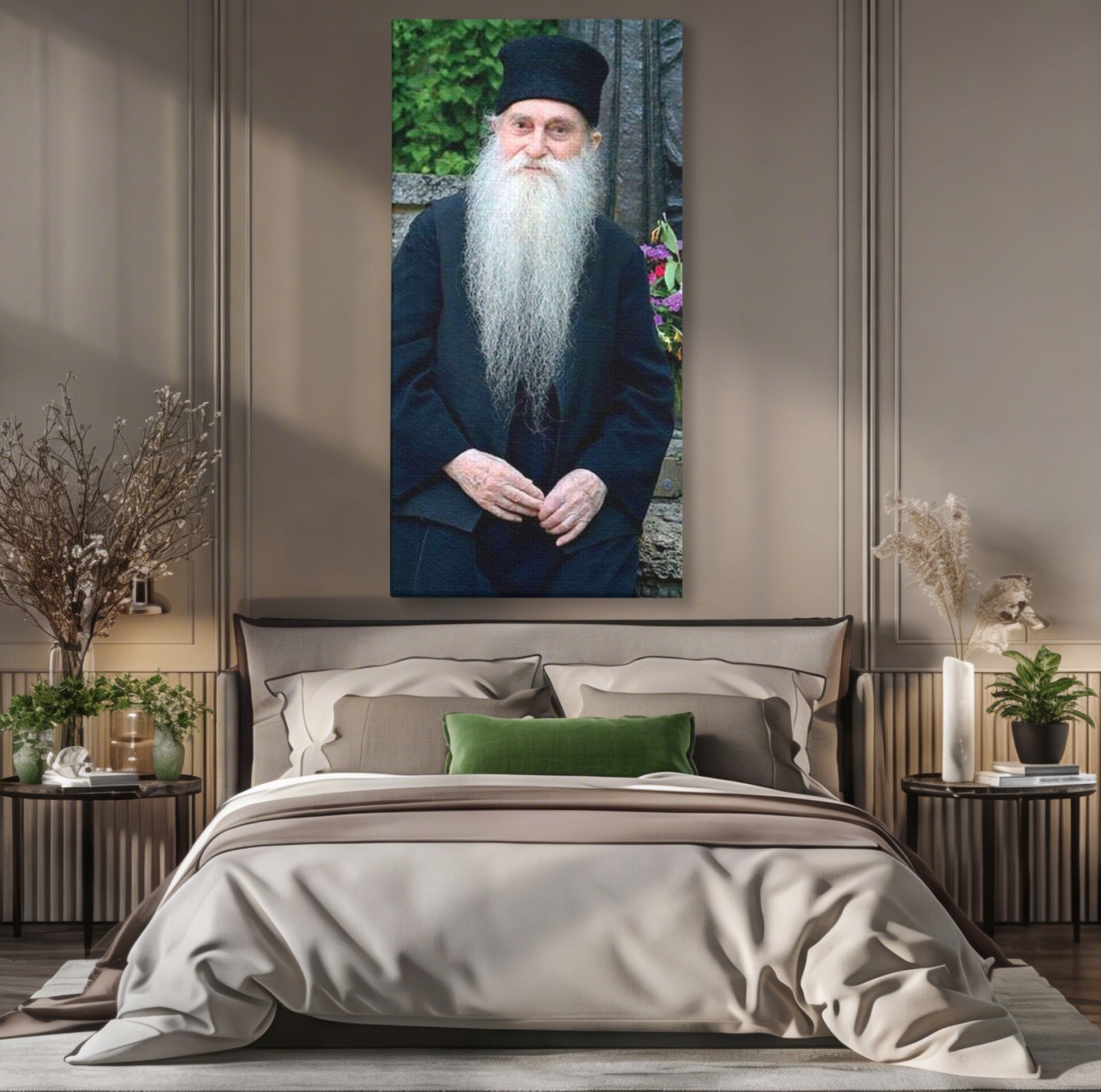 Tablou Canvas Premium LuxCanva® PI1368, Arsenie Papacioc, Calugar, Gradina, Spiritualitate, Portret, Culori Vibrante, Living, Dormitor